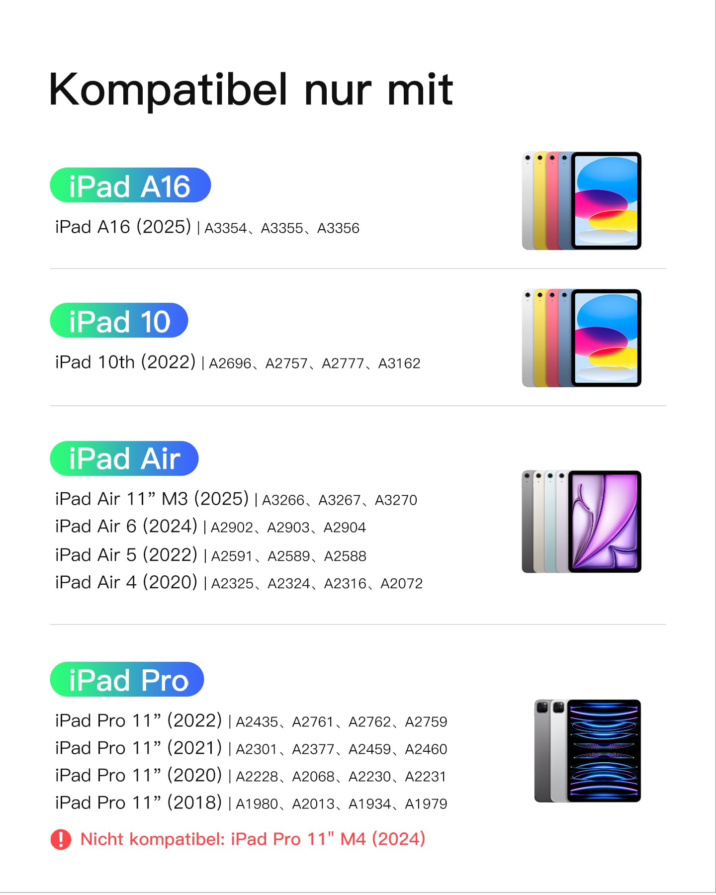 Inateck Hülle mit Tastatur Ultraleichte für iPad 11 (A16 2025)/10 Gen,iPad Air 11" M4/M3/M2 (2026/2025/2024),Air 5/4,Pro 11 4/3/2/1,Abnehmbar,7FarbigerBeleuchtung,Tarckpad,QWERTZ,AceTouch KB04122-RGB