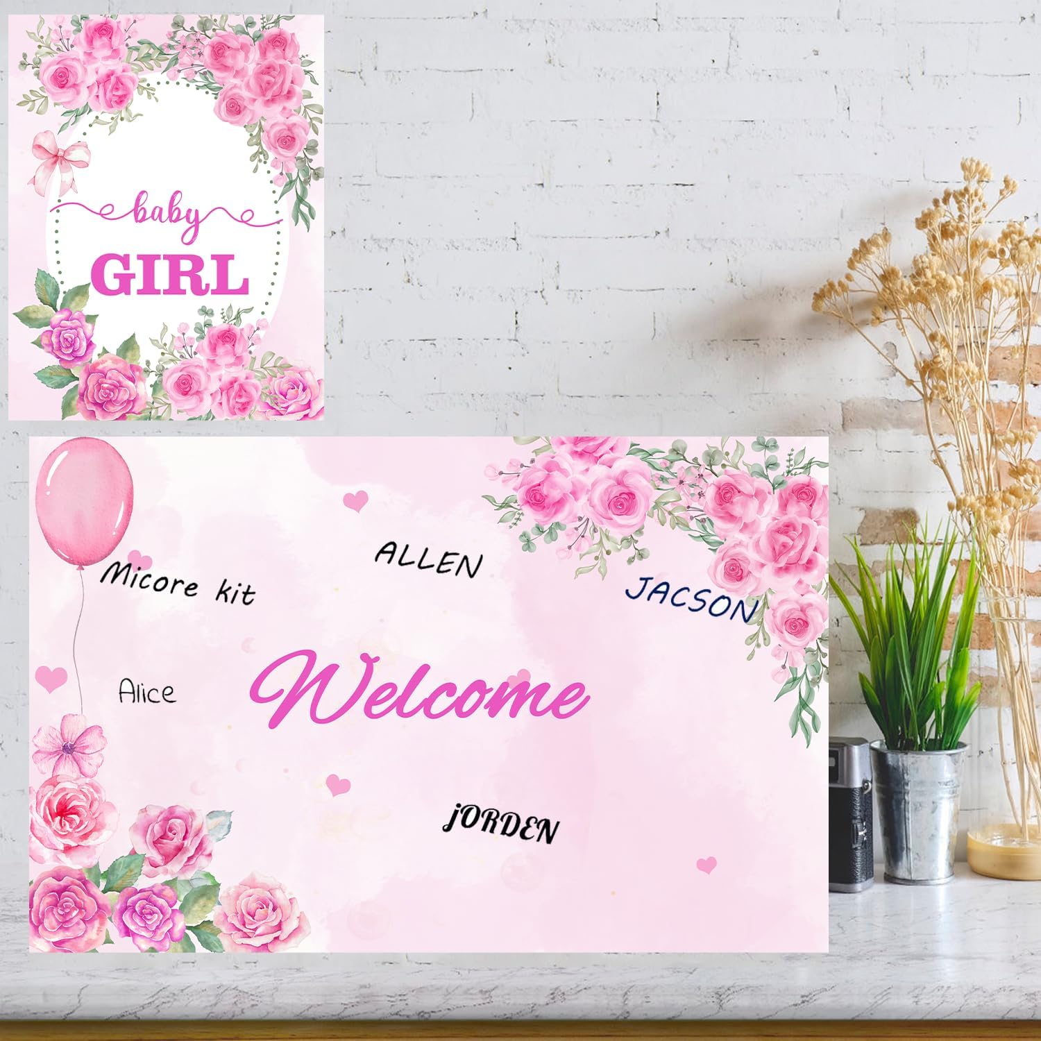 Idealmuzik Large Baby Shower Card with Envelope for Girls – Jumbo Pink Floral A Baby Girl Greeting Card – Oversized Guest Book Baby Shower Party Decoration & Gift Supplies - Image 6