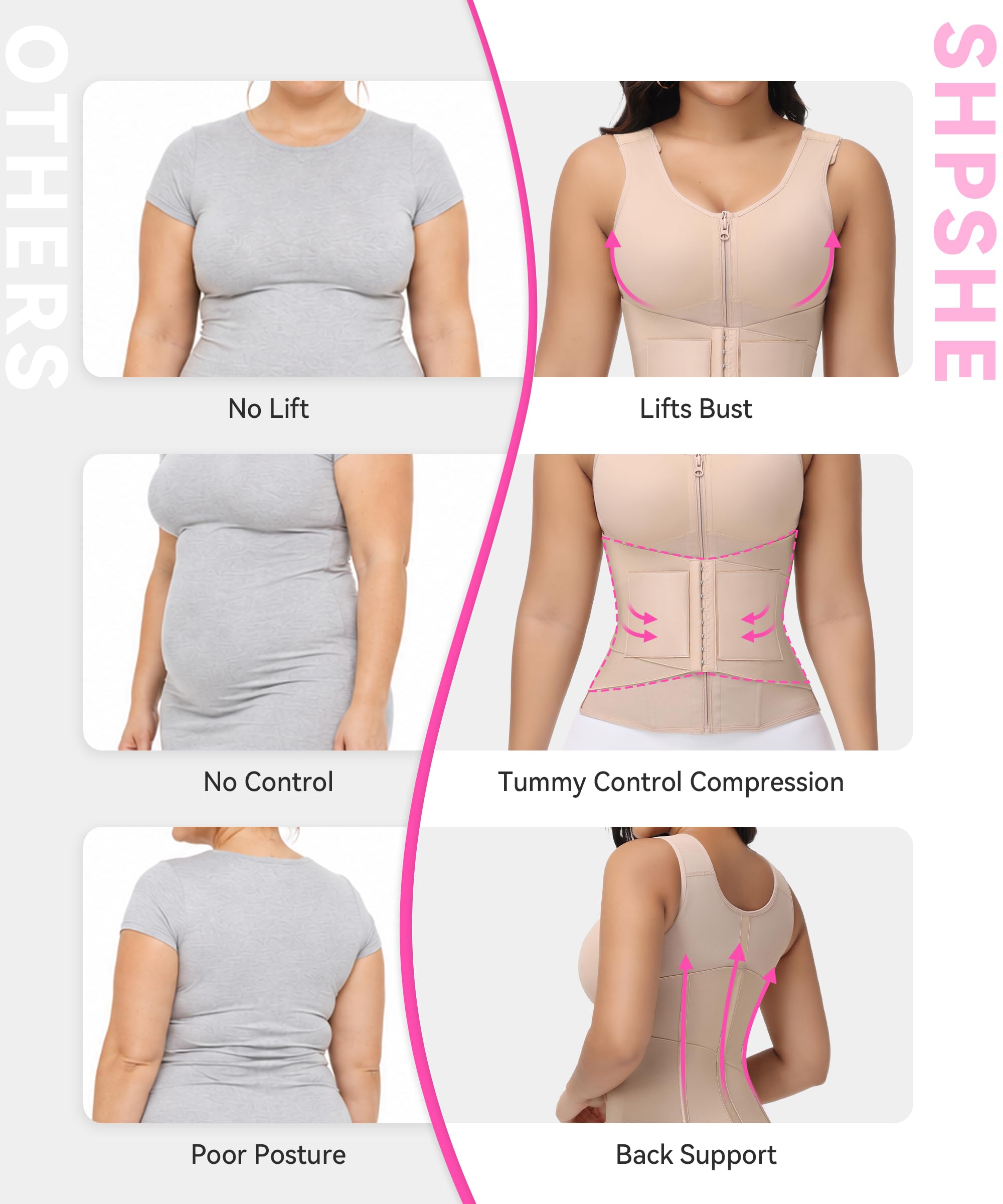 SHAPSHE Entrenador de cintura para mujer, corsé moldeador, control de abdomen, posparto, moldeador de cintura, brasier moldeador de cuerpo con soporte de espalda