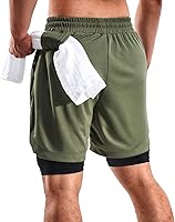 Vista 2 de 2 in 1 Mens Shorts Casual 2 Pack, Running Gym Shorts for Men 7 Inch, Workout Shorts Men with Pockets &Towel Loop