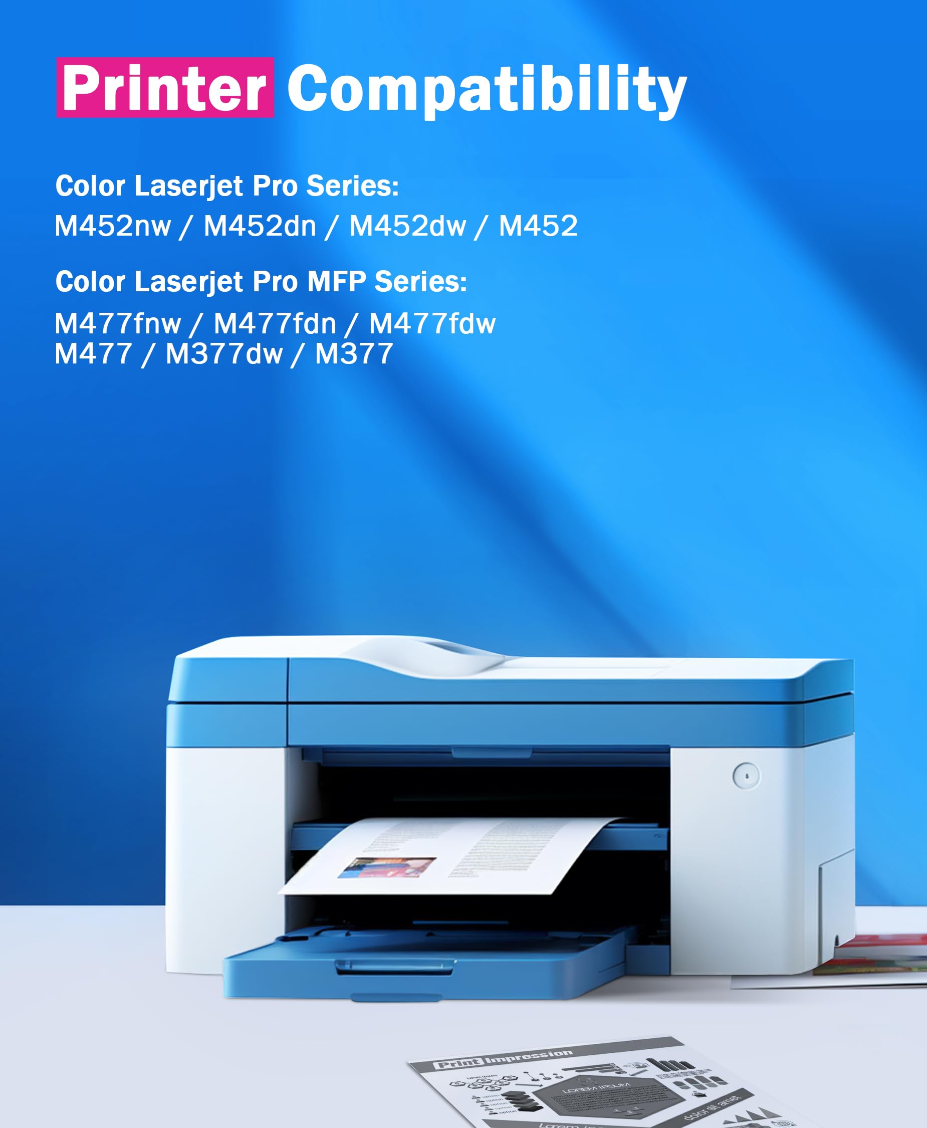 Toner Cartridge: Replacement Compatible With HP 410A Color Pro MFP M477 (4-Pack