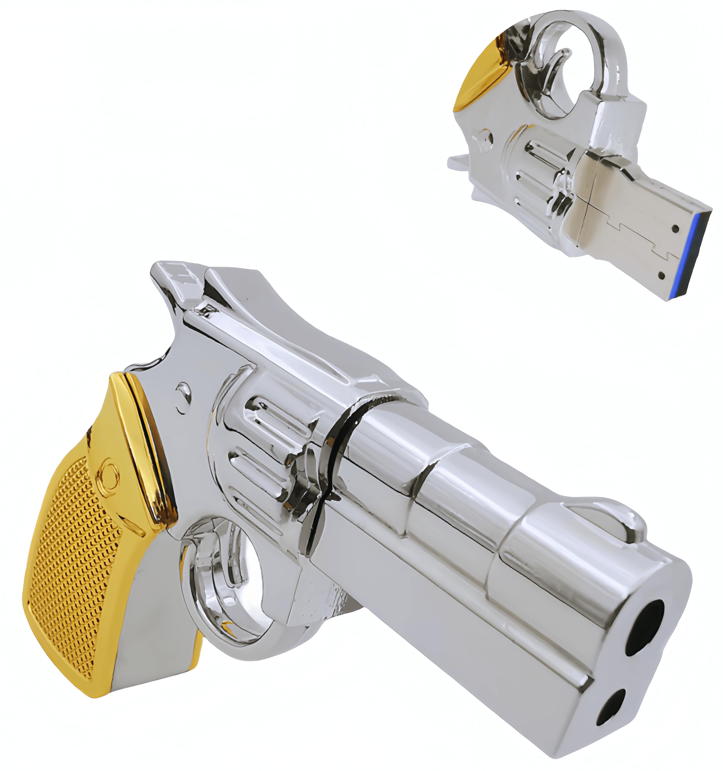 64GB Metal Revolver Gun USB 3.0 Flash Drive Silver