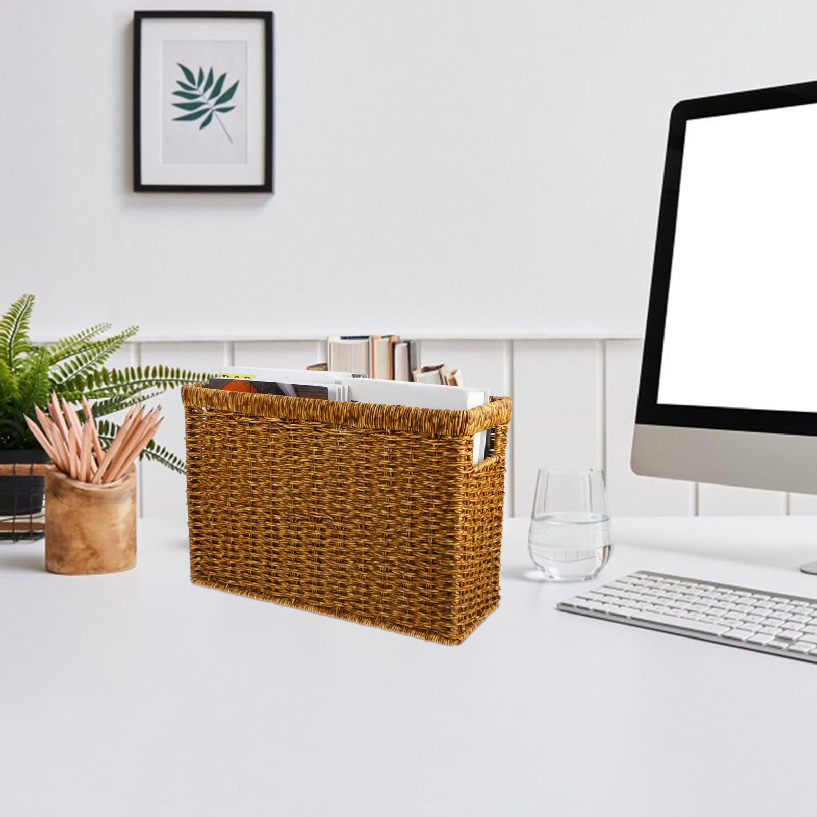 Cabilock Cesta De Almacenamiento Tejida Con Asa Organizador Práctico Para Hogar Para Oficina y Decoración Material De Ratan Resistente Multiusos Para Artículos Pequeños y Fiestas