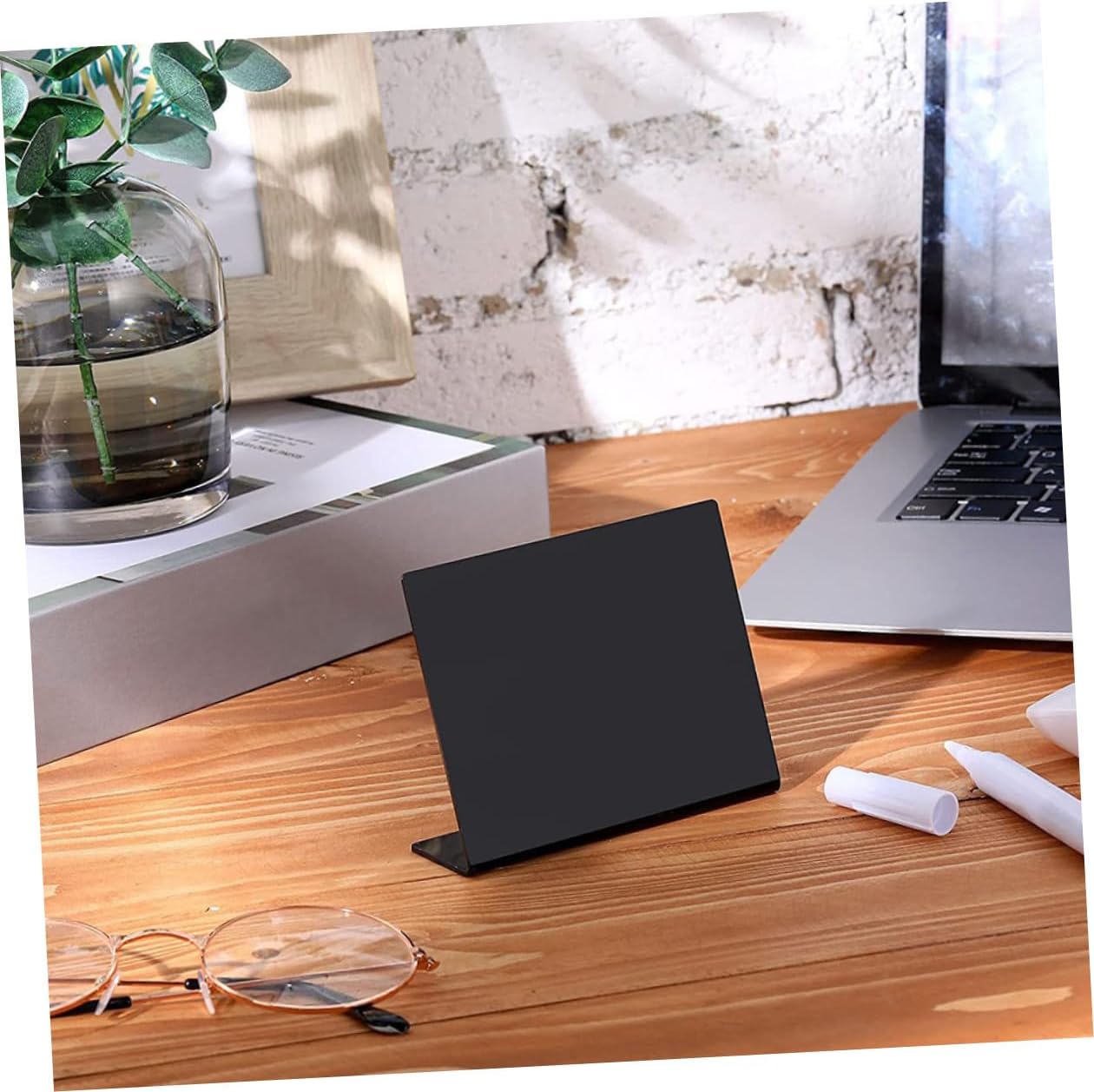 Mini Chalkboard Memo Blackboard Sign with Pen, 12pcs Black Acrylic Desktop Message Boards for Party Decorations and Home Counter Display