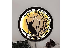 Britrio Mandala Atmosphere Wooden Cat LED Wall Art Décor