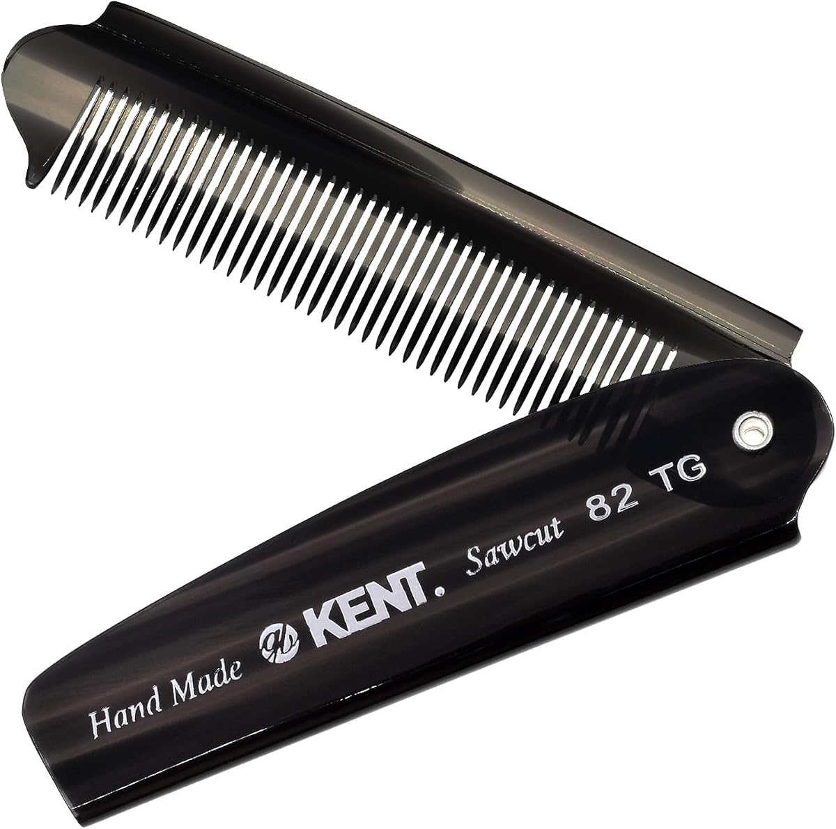 Kent 82T Black Graphite Folding Pocket Comb for Men, Fine Tooth Hair Comb Straightener for Everyday Grooming, Beard or Mustache, Use Dry or with Balms, Saw Cut Hand Polished, Made in England