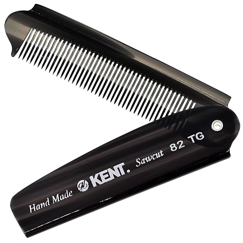 Kent 82T Peine plegable hecho a mano para hombres, peine de pelo de dientes finos para el cuidado diario del cabello, barba o bigote, uso seco o con