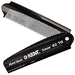 Kent 82T Black Graphite Folding Pocket Comb for Men, Fine Tooth Hair Comb Straightener for Everyday Grooming, Beard or Mustache, Use Dry or with Balms, Saw Cut Hand Polished, Made in England