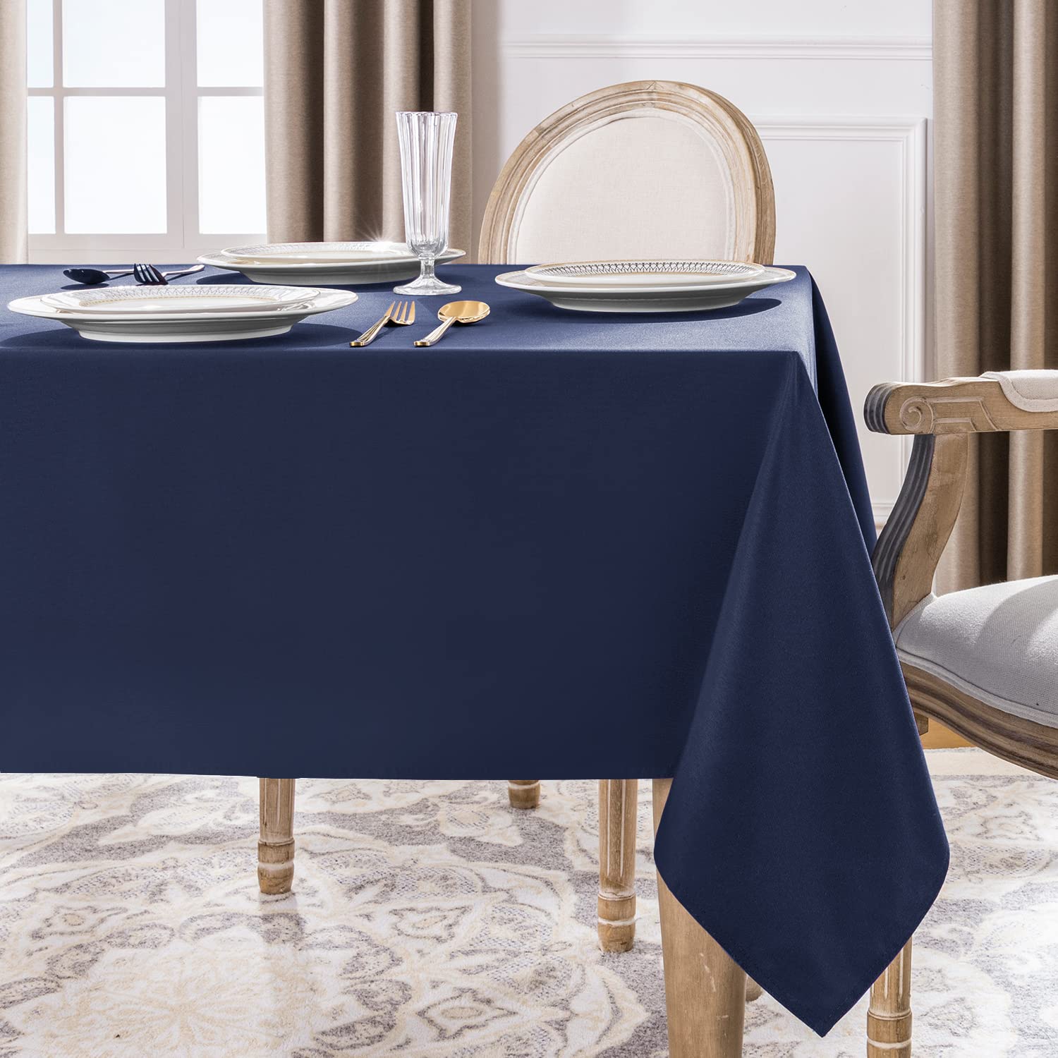 Softalker Nappe rectangulaire imperméable et résistante aux taches en tissu infroissable lavable en polyester pour salle à manger, fête, buffet, mariage (152,4 x 259,1 cm, bleu marine)