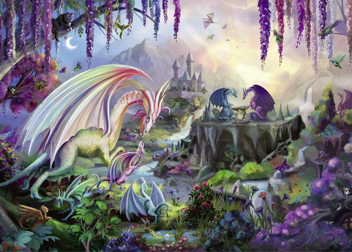 Ravensburger Puzzle 2000 Pezzi, Valle del Drago, Illustrazioni, Collezione Fantasy, Jigsaw Puzzle per Adulti, Puzzles Ravensburger - Stampa di Alta Qualità, Dimensione Puzzle: 98x75cm