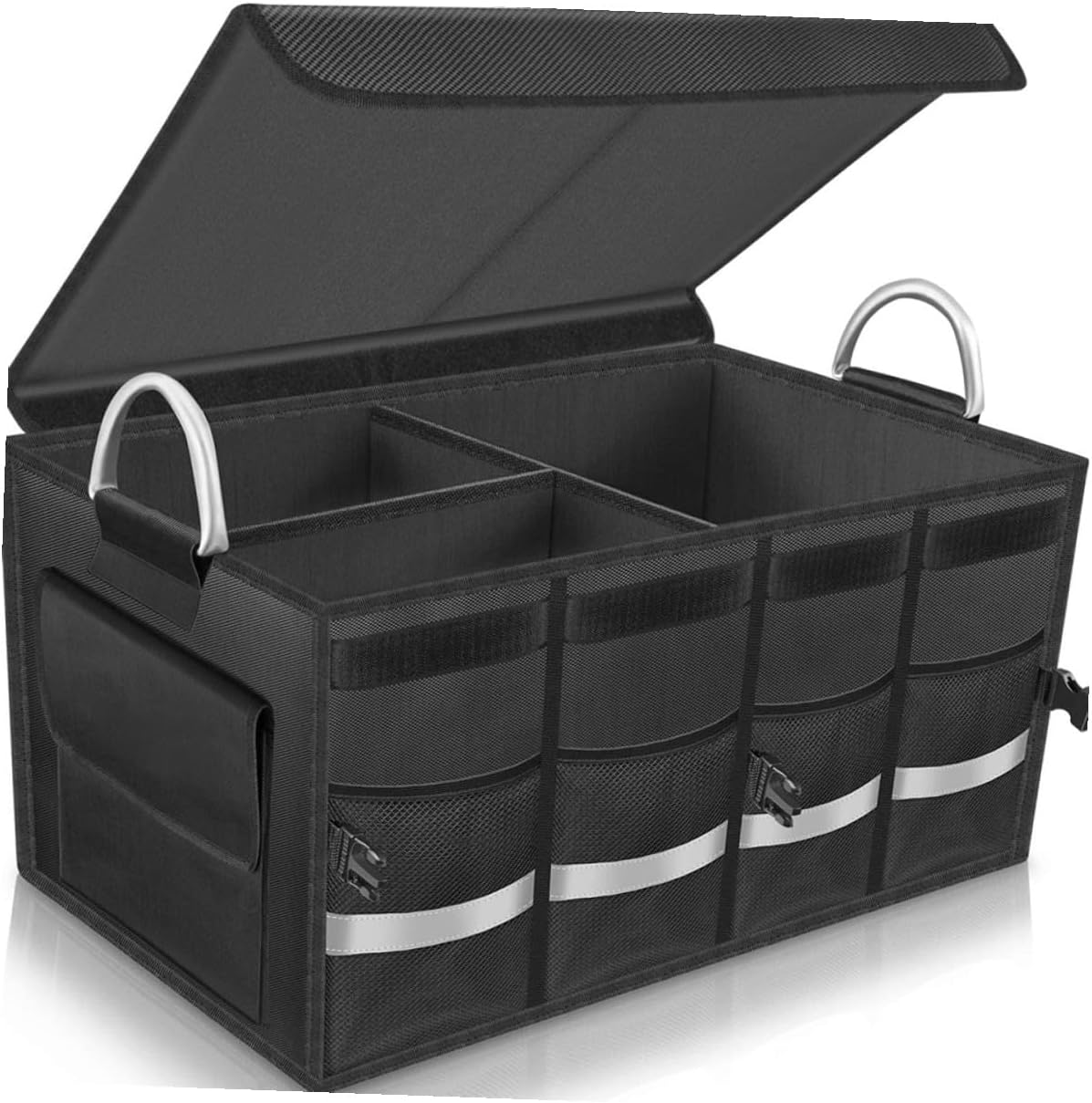 POPETPOP Car Foldable Storage Box, Car Trunk Organizer with Multi-compartment Design, Black Collapsible Vehicle Storage Holder for Suv and Sedan Trunk Use