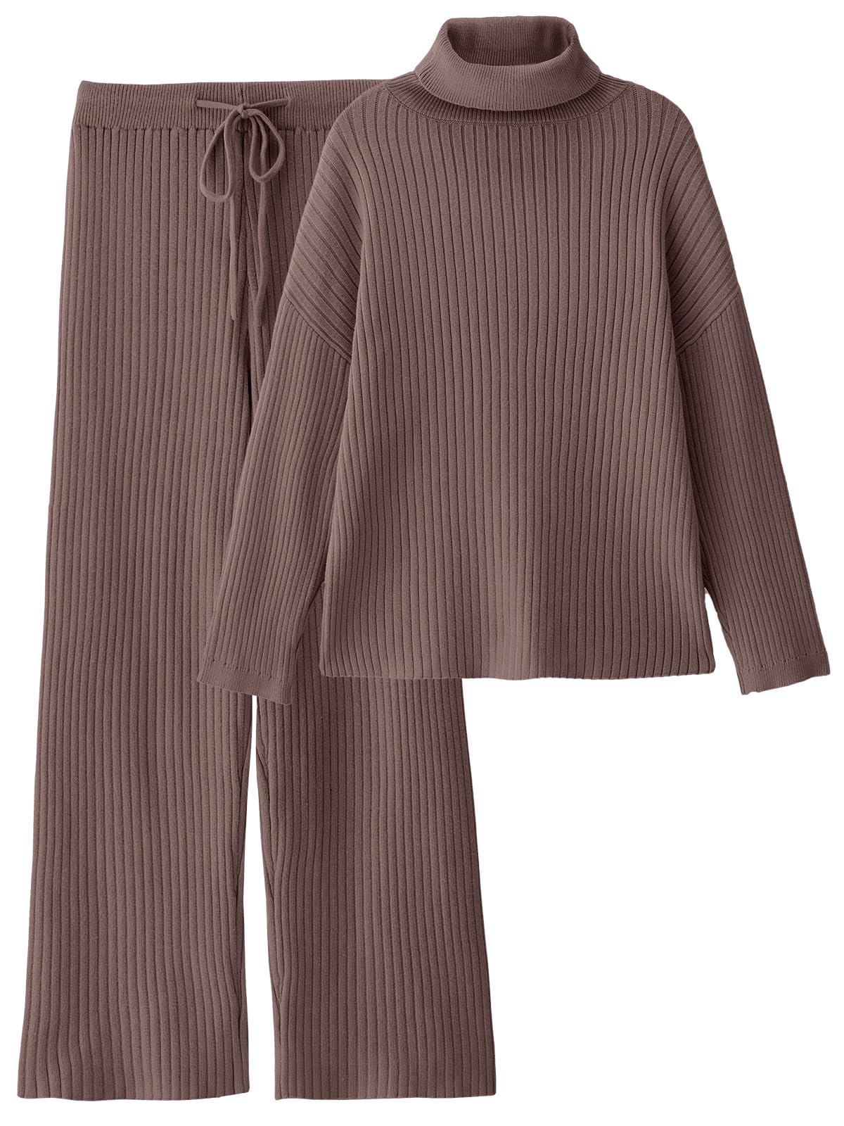LILLUSORY Womens 2 Piece Outfits Turtleneck Sweaters Lounge Set and Wide Leg Pants Cozy Knit Sweatsuit Sets