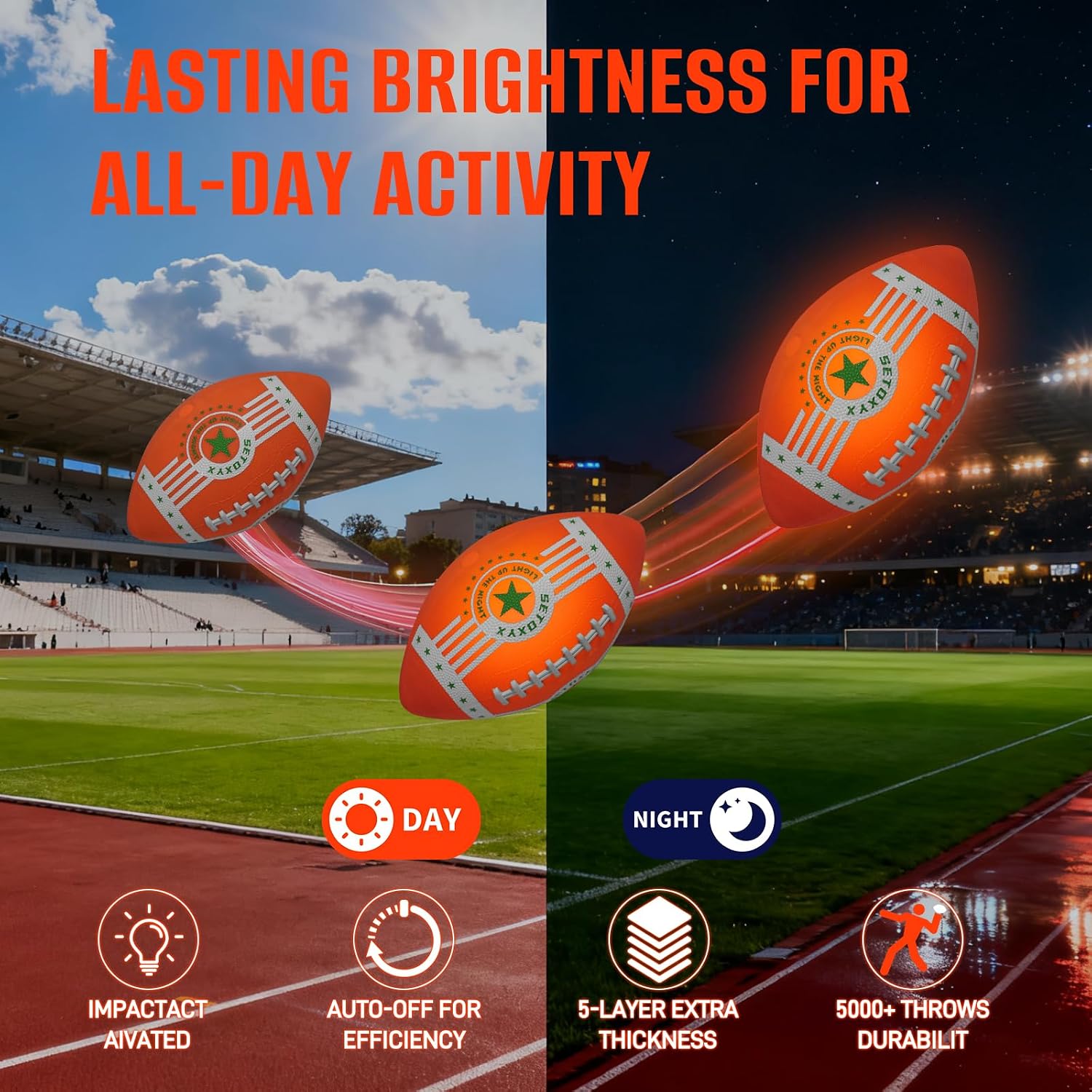 Glow in The Dark Football, Light Up Football for Night Outdoor Sports Games, Official Size 6, Gifts for Boys Teens, Birthday Gift Ideas Toys for Boys Ages 7 8 9 10 11 12 13 14 15