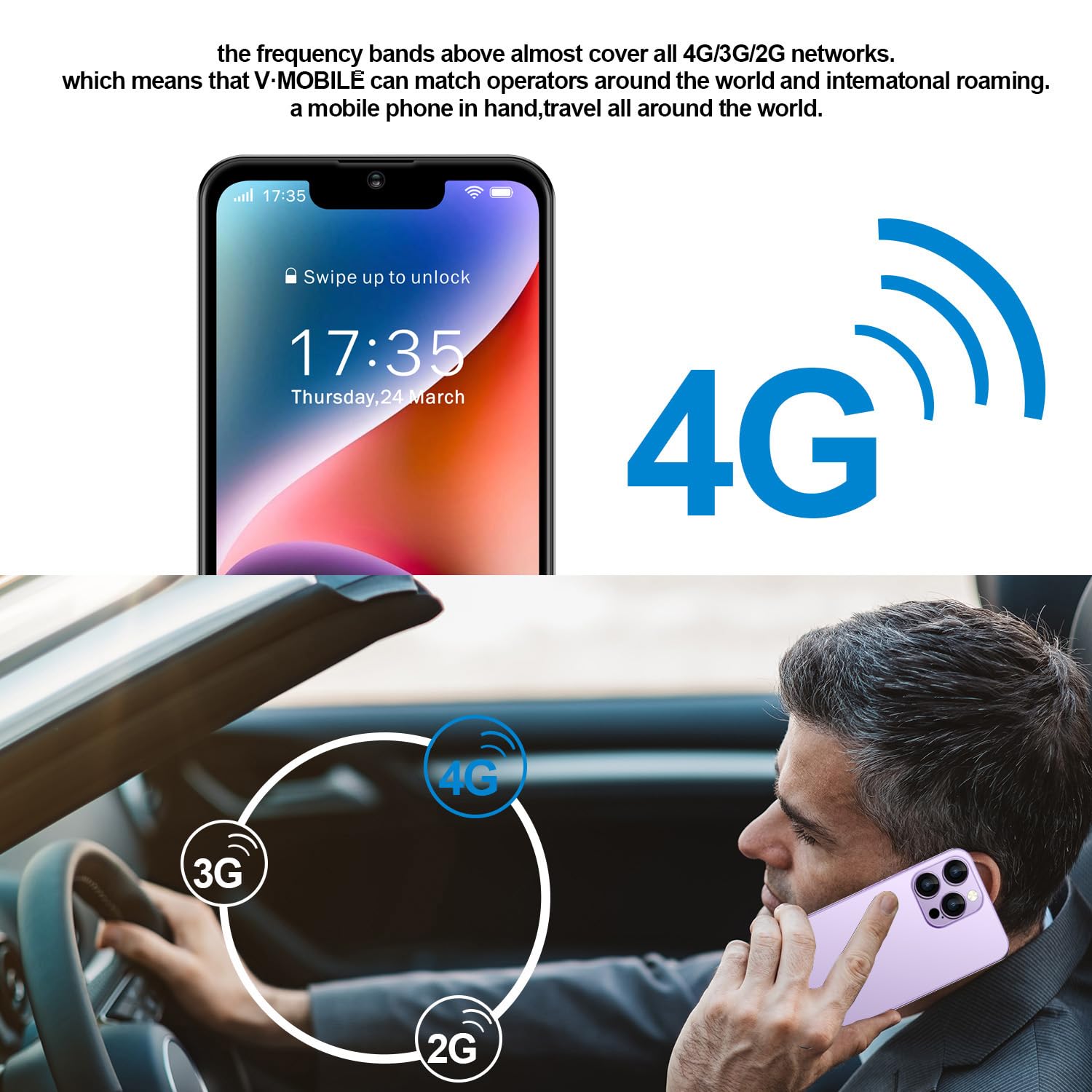 AODOEU Telephone Portable Pas Cher Android 14-6 Go +128Go/TF 1To Smartphone Pas Cher, 6,56" HD+, 21MP+8MP, Smartphone Débloqué, Téléphone 4G Dual SIM/GPS/Face ID/OTG-Bleu-Violet
