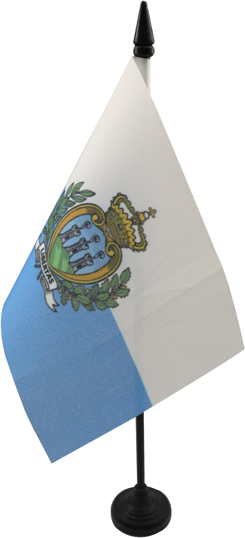 San Marino Table Flag 4'' x 6'' - Sammarinese Desk Flag 15 x 10 cm - Black plastic stick and base - AZ FLAG