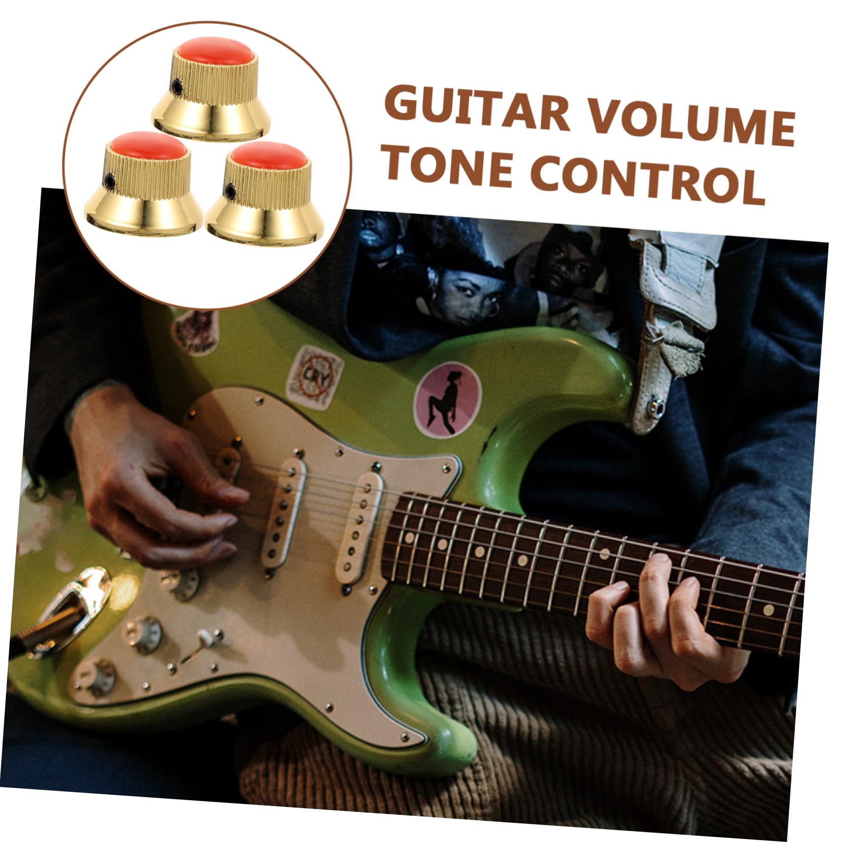 Abaodam Guitar Volume Tone Knobs Gold Knob Red Stone Bass Guitar Easy Install Volume for