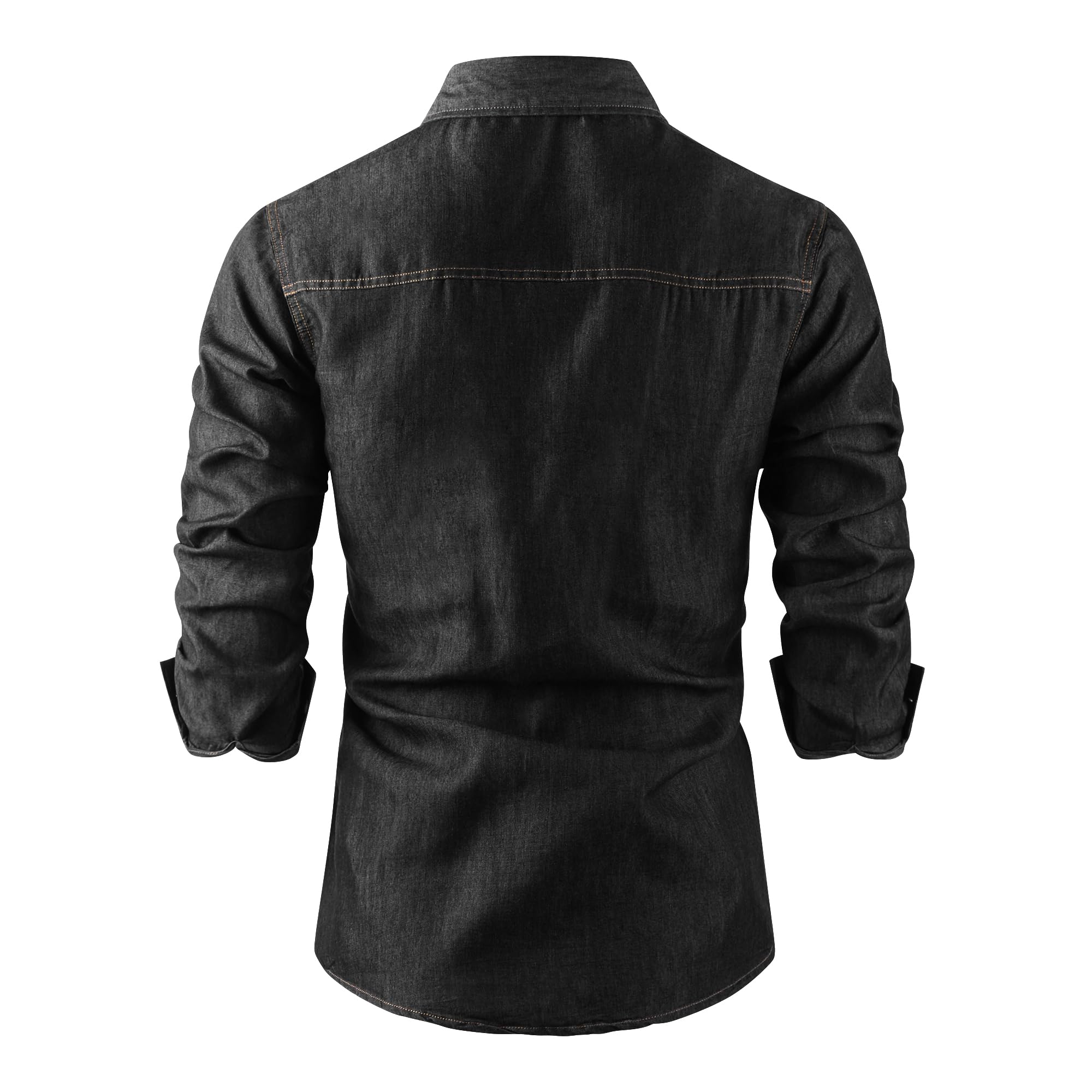 Camicia da uomo in denim misto cotone leggero western cowboy camicia manica lunga casual camicie da lavoro, Nero , 3XL