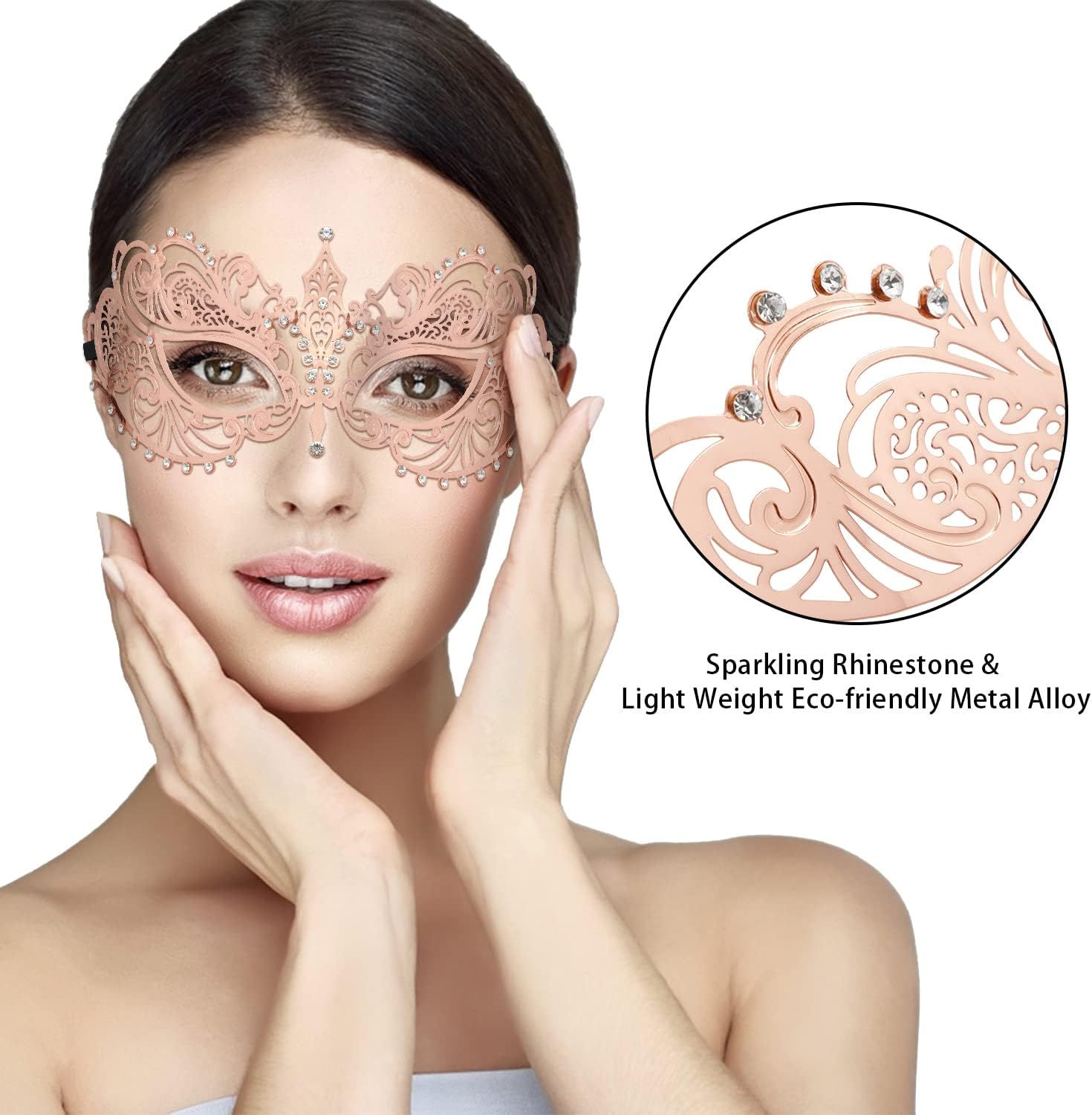 Thmyo Women's Laser Cut Metal Venetian Halloween Mardi Gras Party Mask(Rose gold) - Image 2