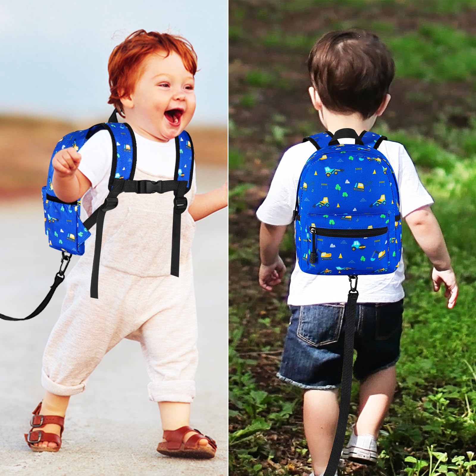 Accmor Correa de mochila para niños pequeños, mini mochila para niños con muñequera antipérdida, bonita correa para niños, arnés para caminar para viajes al aire libre, mochila de excavadora pequeña