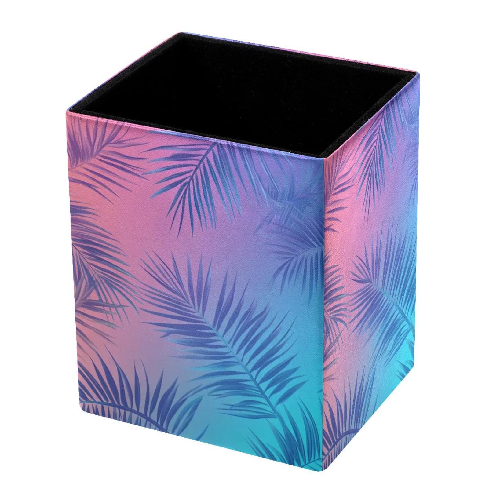 VAPOKF Pencil Holders for Desk, Art Palm Leaves Printed Pen Holders Pen Pot Makeup Brushes Storage Desktop Stationery Supplies Organiser for Home Office