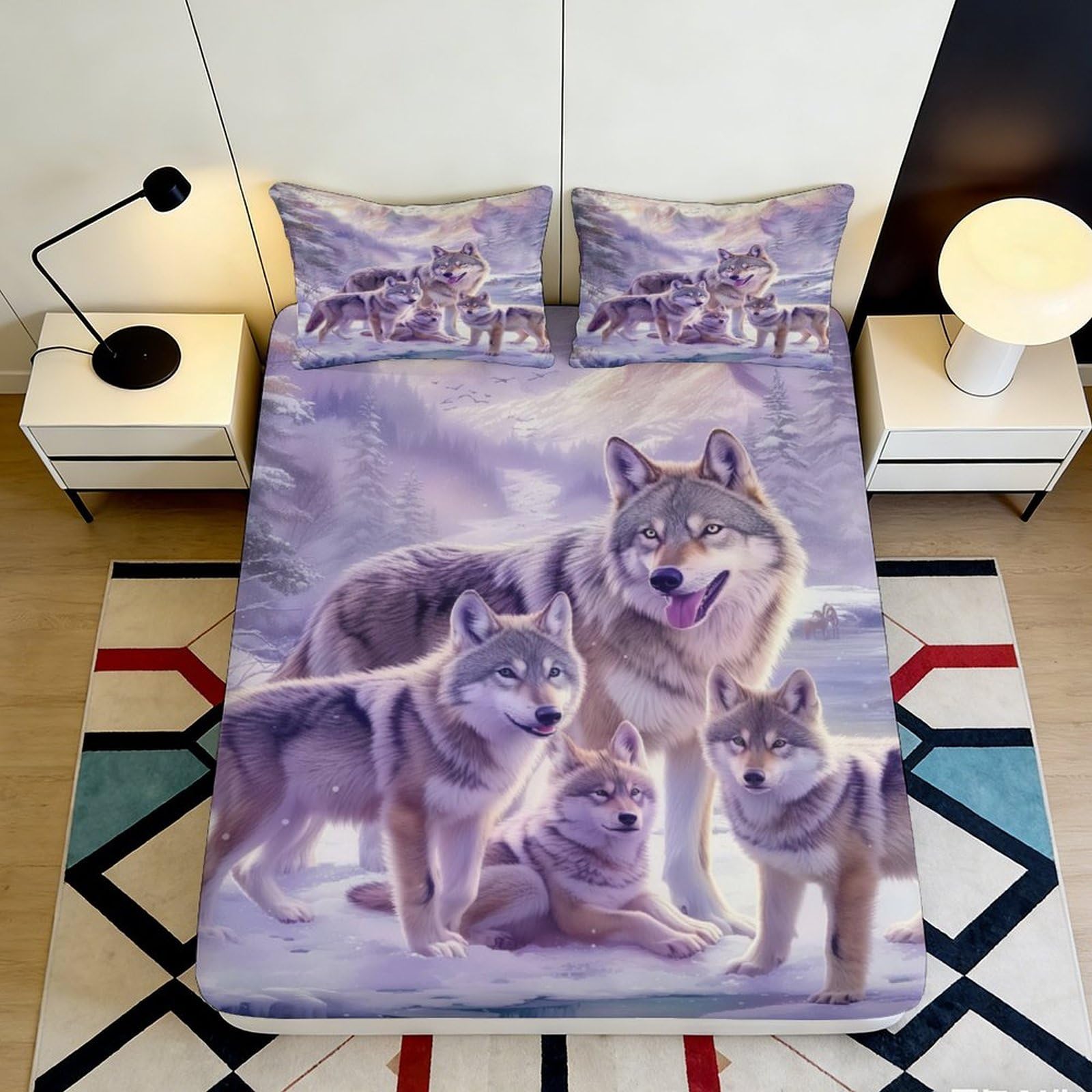 Jqzkxnhpbr Style-1 3D Printed Wolf Pack Fitted Sheet Microfiber Soft Anti-Slip Forest Mattress Cover Bedroom Decor Easy Care 90X200x25cm
