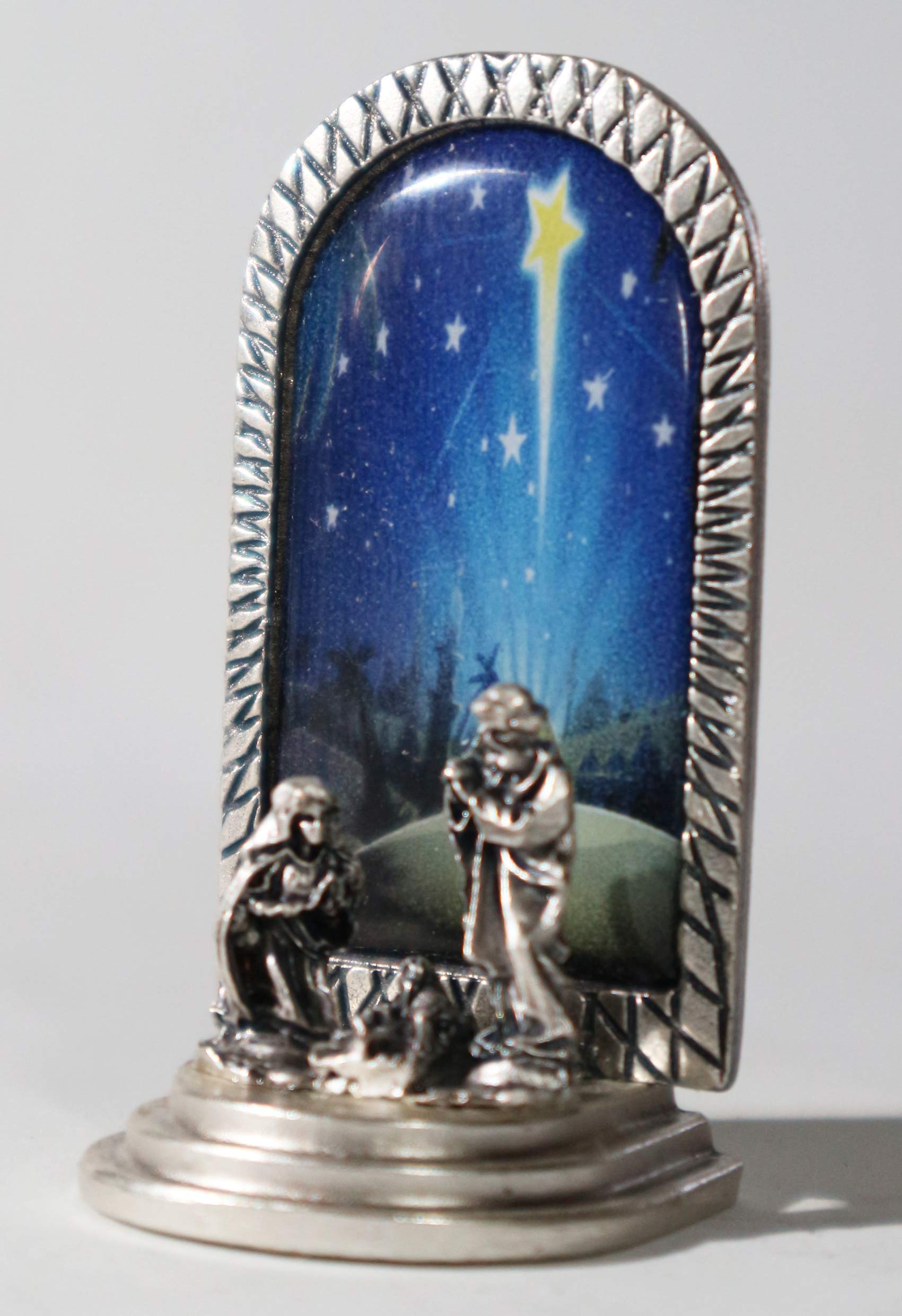 Eurofusioni Crèche de noël Originale Complete - Miniatures à Collectionner en Argent plaqué - Set 4 Nativité: Anges, Ètoile Comète, Palmier, Image - Décoration de Noël