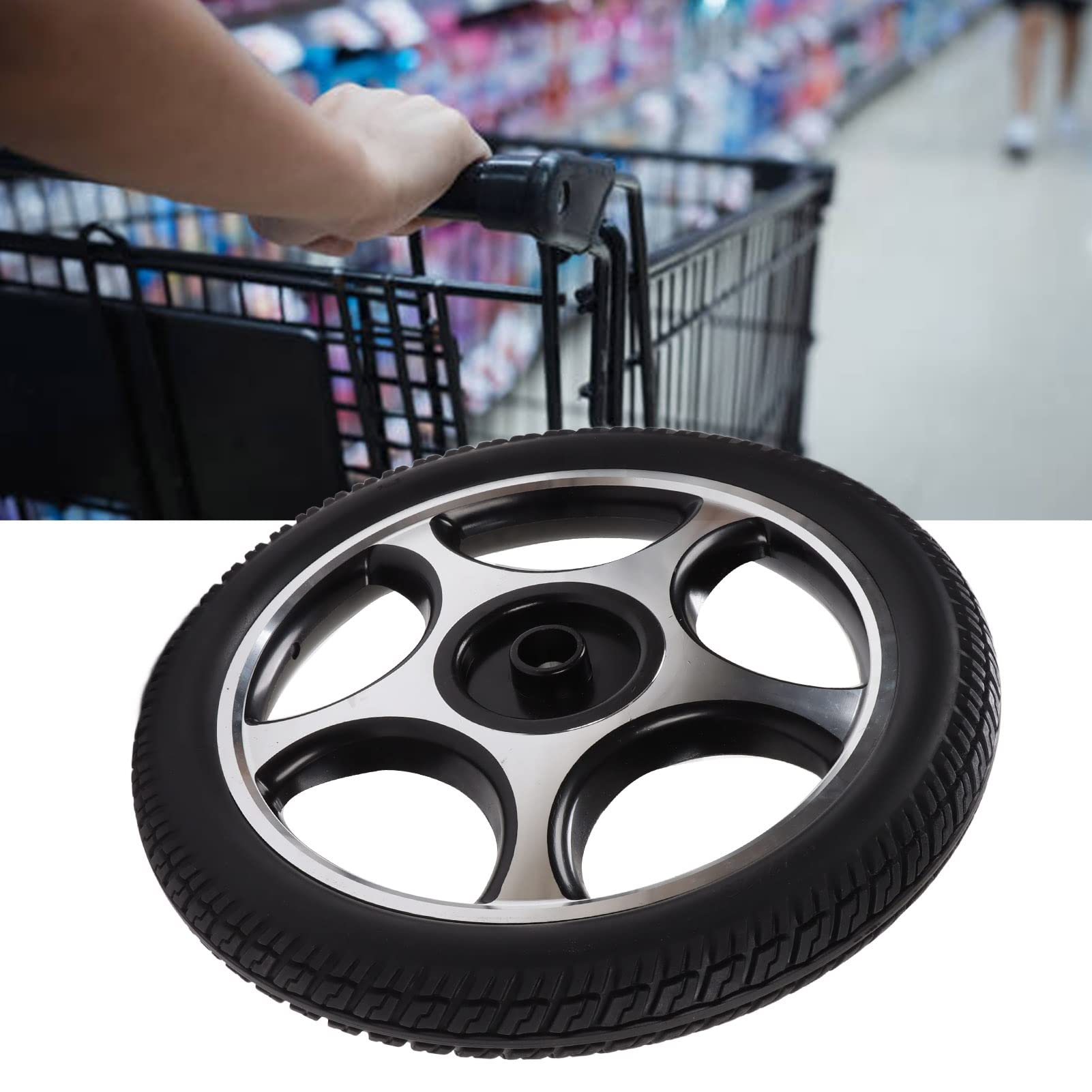 Natudeco 16in Dia Wheelchair Wheel Replacement Low Noise Wheelchair Casters PU Universal Rollator Wheel Wheelchair Accessories for Walker Trolley Cart