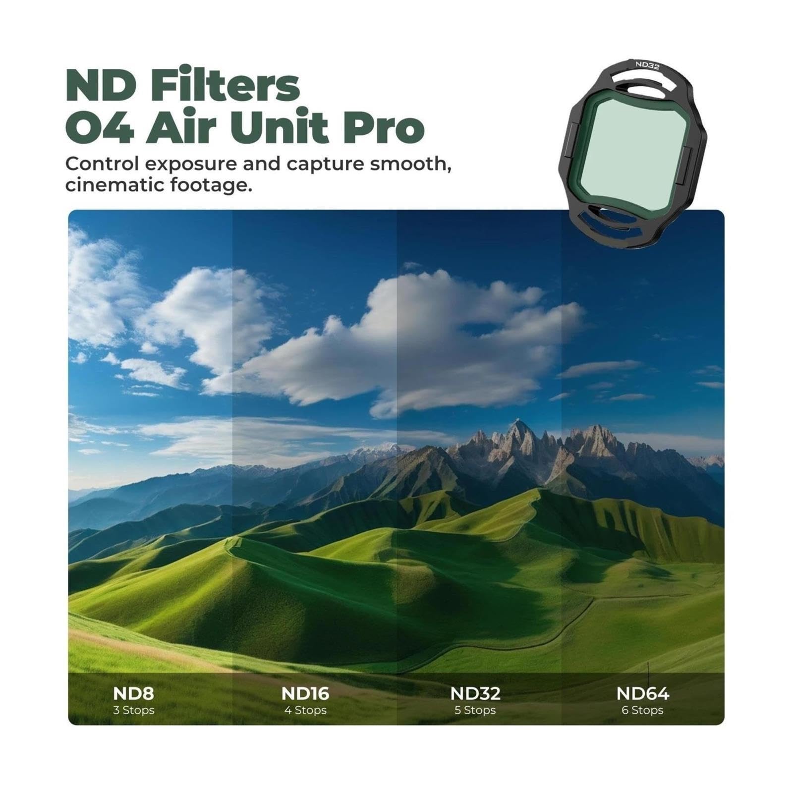 Kit filtri ND da 4 pezzi, compatibile con DJI, O4 Air Unit Pro