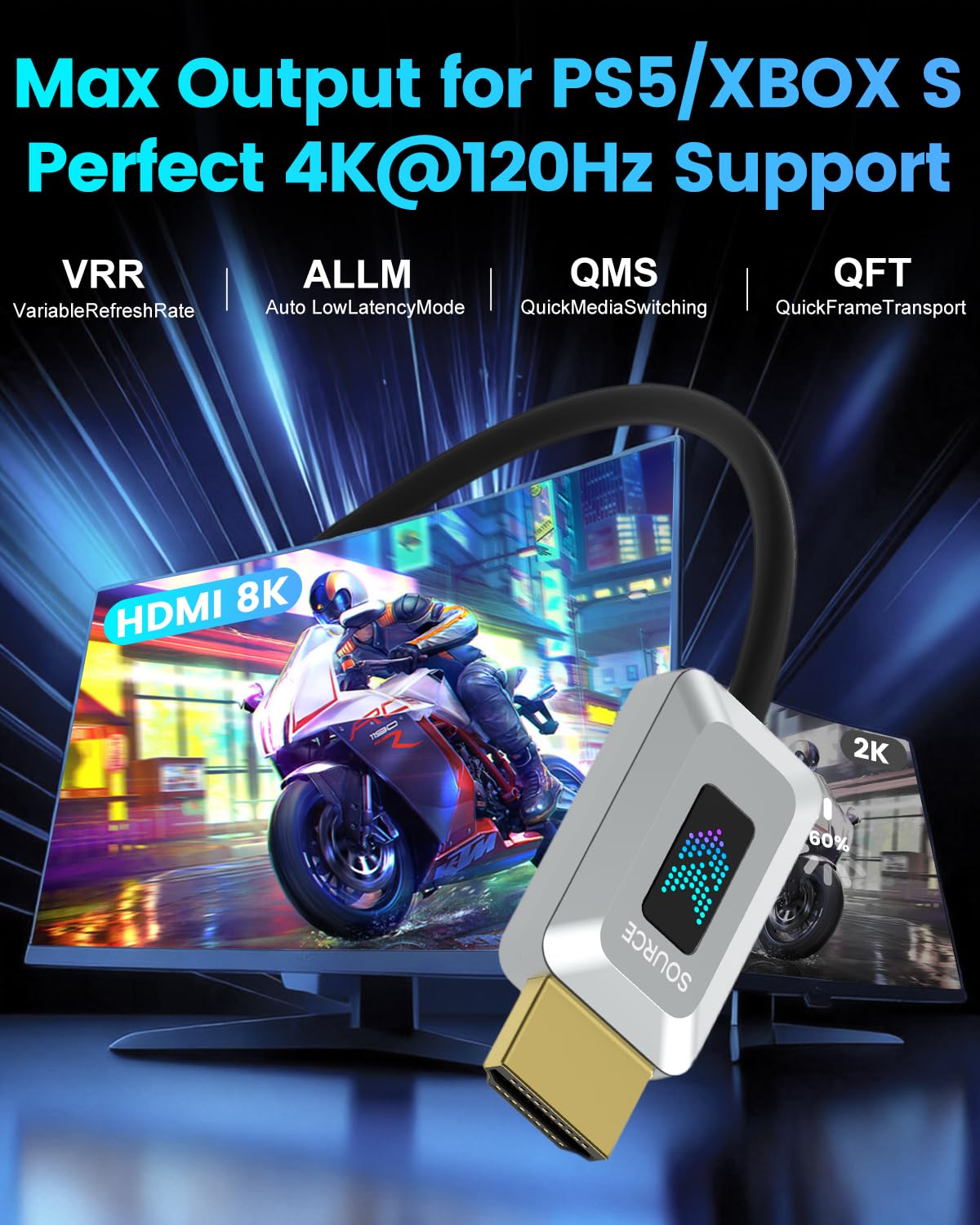 GeoHN.G Cavo in fibra ottica HDMI 8K 20M certificato 48Gbps Ultra High Speed HDMI 2.1 8K@60Hz 4K@120Hz dinamico/HDR10/eARC/HDCP 2.2&2.3/3D, compatibile con RTX3090/PS5/Roku TV/HDTV/Blu-ray