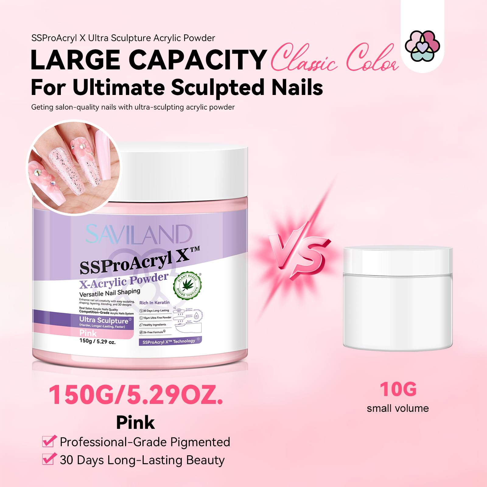 SSProAcryl Rosa Polvere Acrilica Super-Dura: 150g Polvere Acrilica alla Cheratina Levigante Polvere Acrilica per Unghie Senza Bolle Polvere Professionale per Estensione Unghie e Incisione 3D