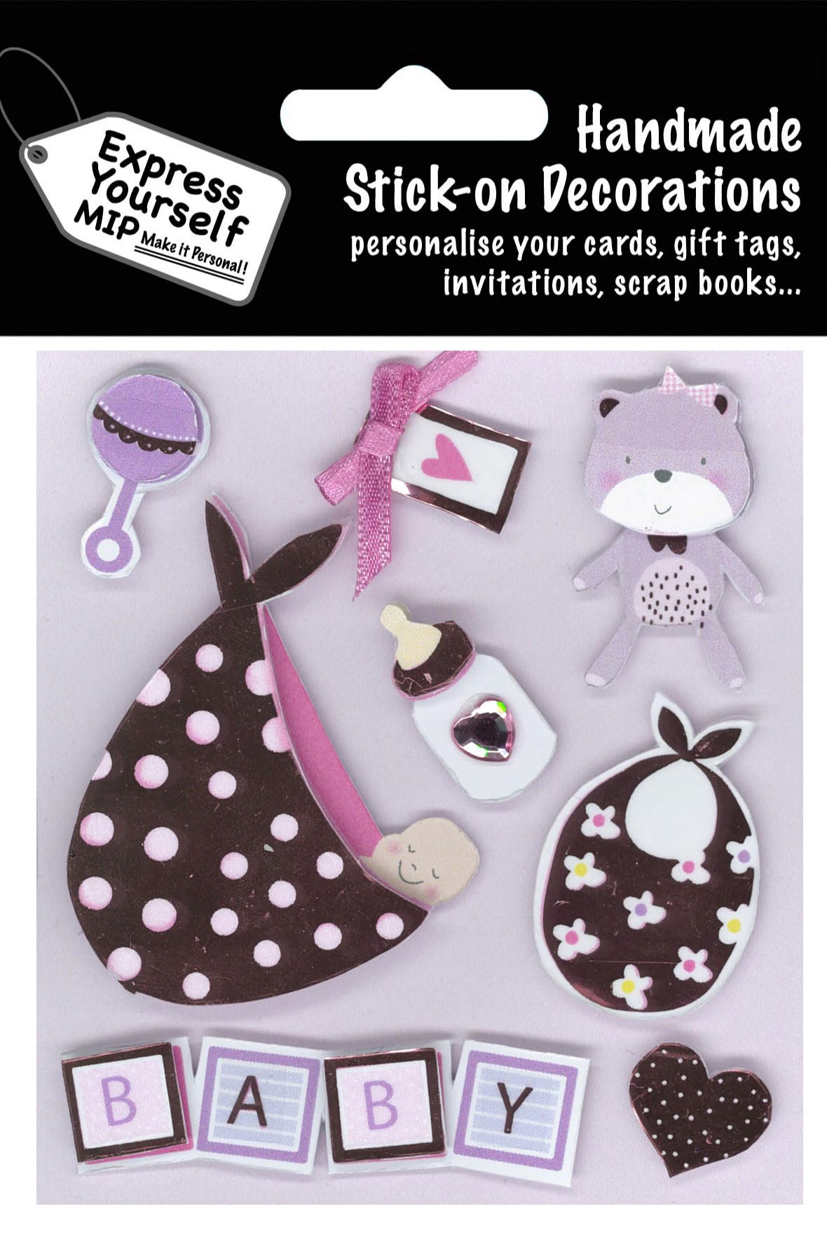 Express Yourself Mip Women's Pink Baby Girl Delivery & Toys Diy Greeting Card Toppers Stick-On Craft Decorations Diyt536