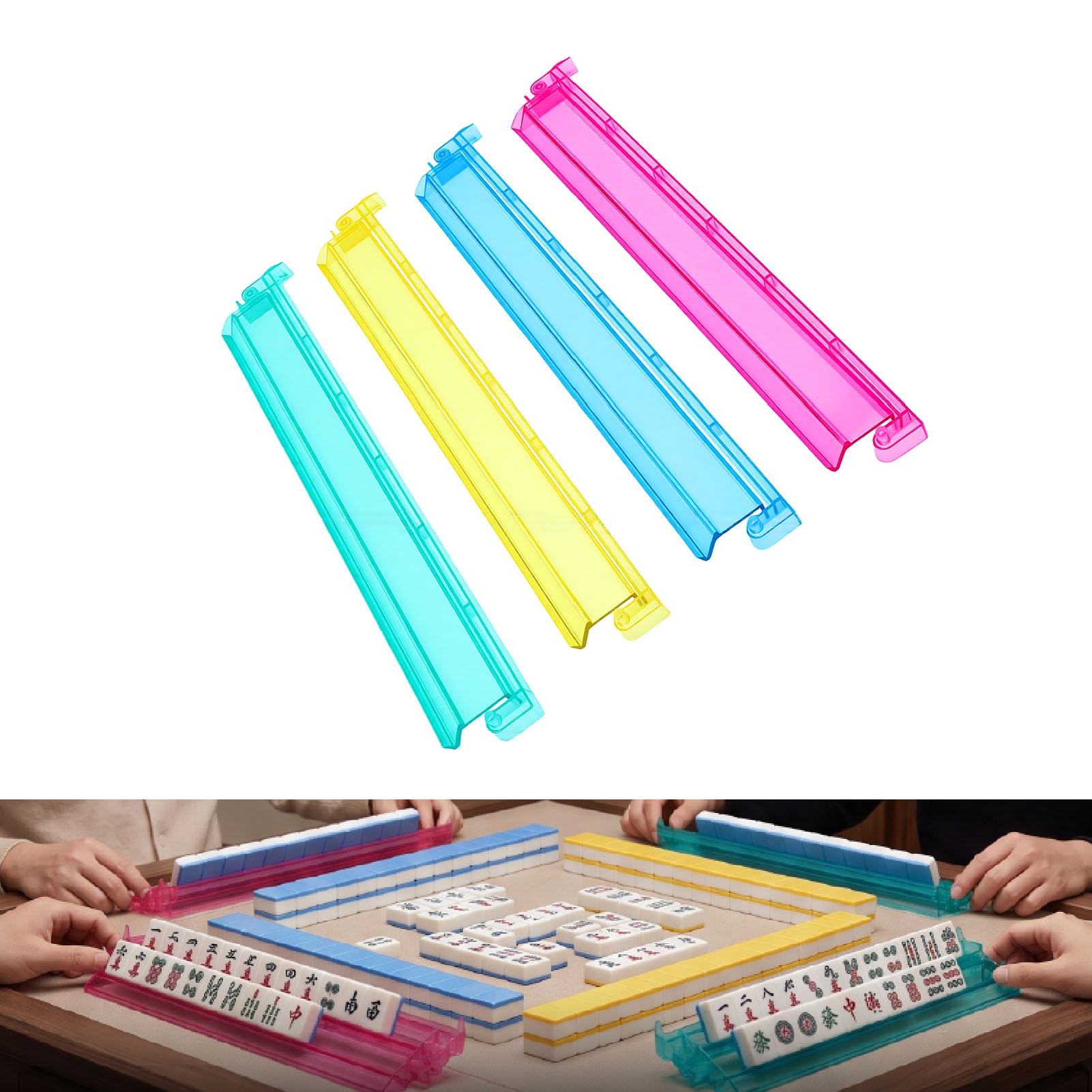 4 Pièces Support de Tuiles de Mahjong de 18 Pouces avec Poussoir pour
