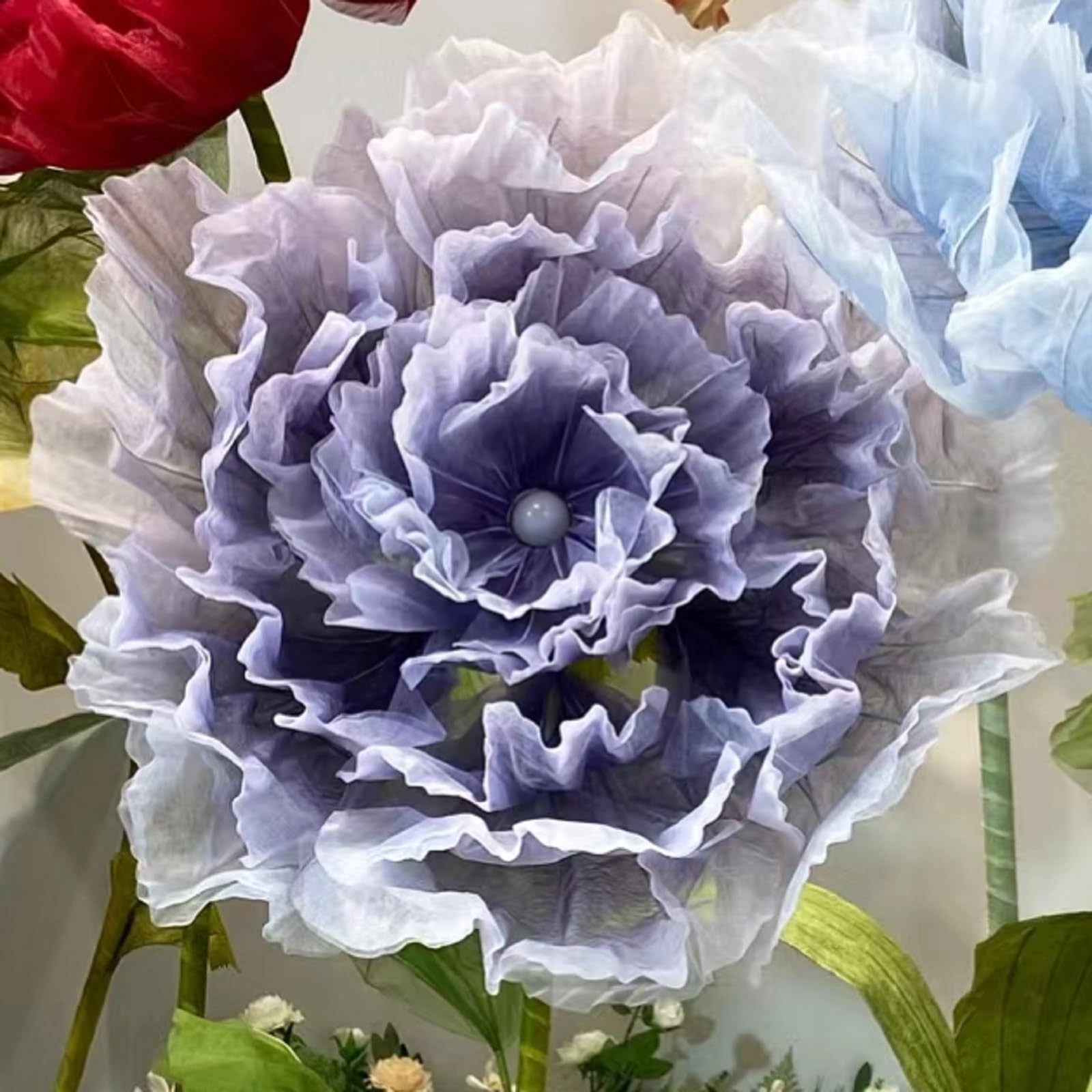 6.56 Ft Large Electric Auto-Open Organza Flower Decorations with Light, Giant Floral for Wedding Birthday Valentine's Day Home Party Banquet Backdrop Decor Shop Window Display