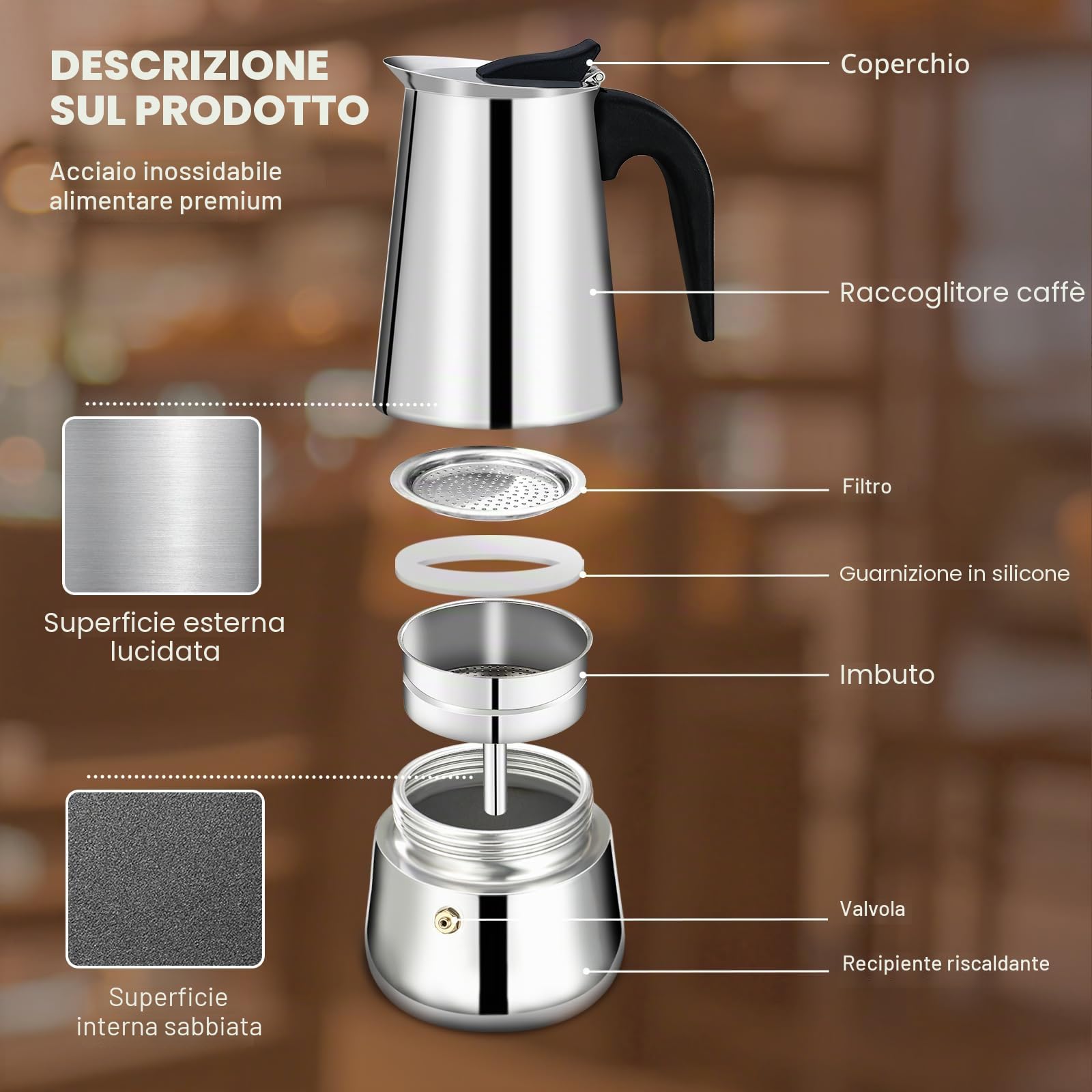 12 Tazze Stovetop Espresso Maker Moka Pot Espresso Maker in acciaio inox Percolator Italian Coffee Maker Capable Mocha Coffee Machine Cafe Classic Maker for Home & Camping 600ml 20oz