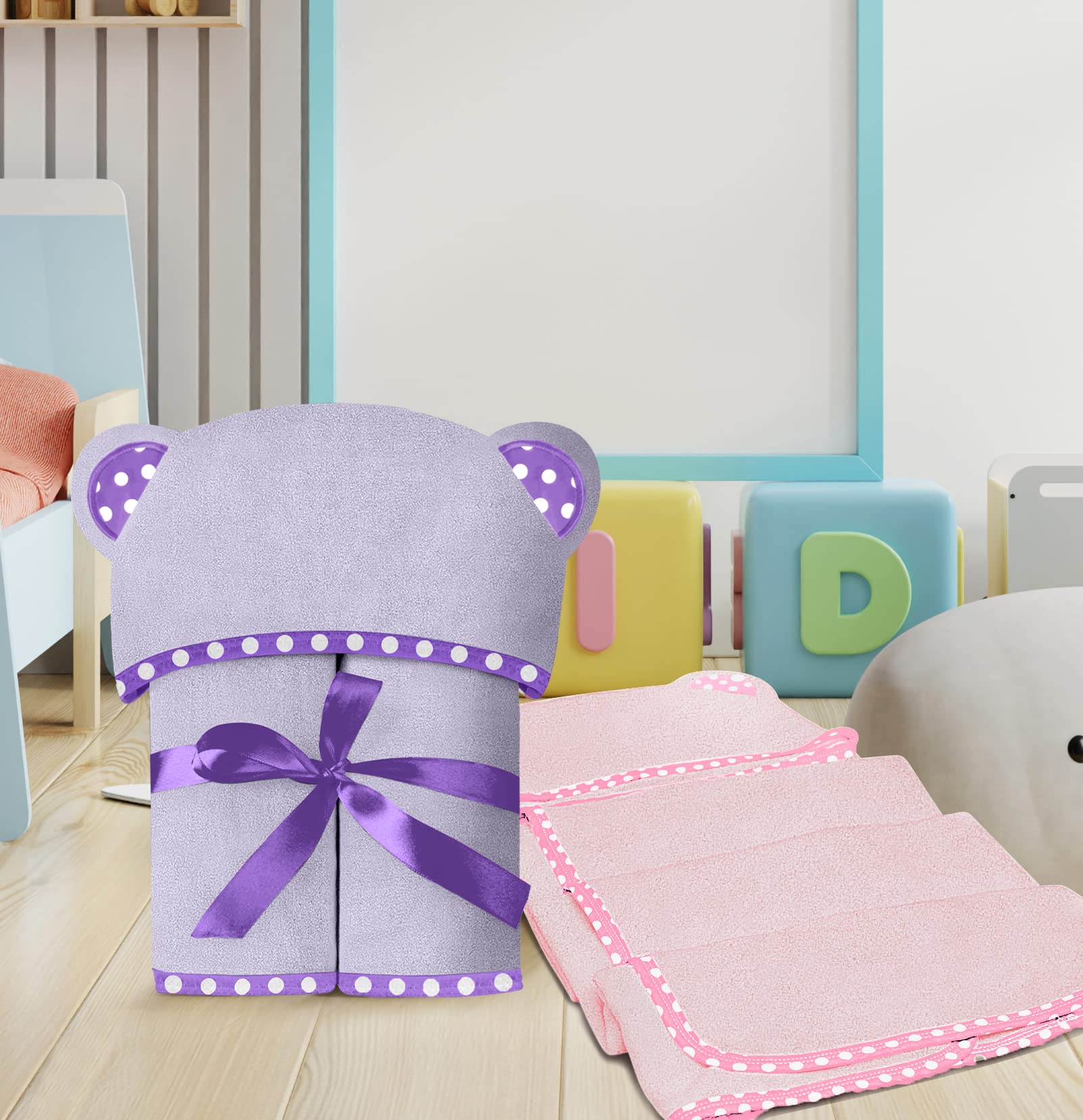 ZEYUMEE - Juego de 2 toallas de bebé con capucha de viscosa de bambú, color morado y rosa, lujosas, grandes y superabsorbentes, 30 x 30 pulgadas, suaves y adecuadas para bebés, niños pequeños y niños