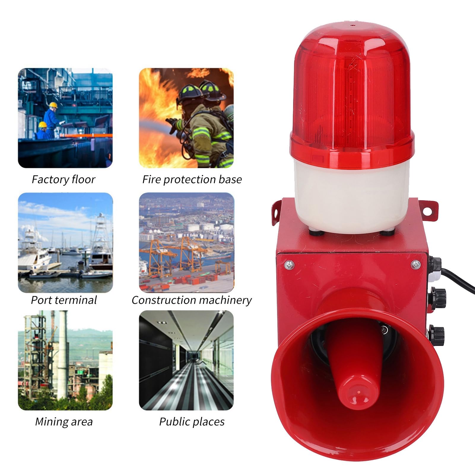 Eujgoov Luci Strobo di Emergenza 130 Db, Suono Industriale e Allarme Leggero Allarme Esterno Sirena Corno (Spina Europea 220 V)