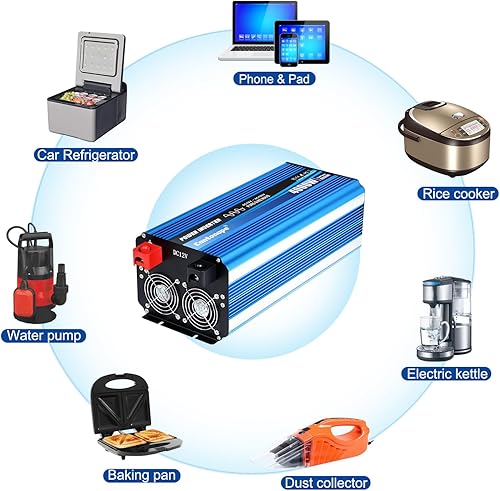 Miniatura 3 de Inversor de onda sinusoidal pura de 4000 W, inversor de corriente de 12 V a 110 V/120 V CC a CA con pantalla LED, controlador remoto para camión,