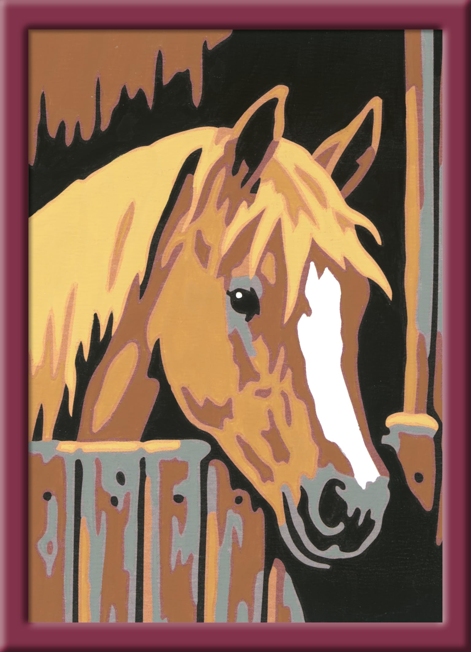 CreArt 29685 – Pferd im Stall: Malen nach Zahlen für Kinder ab 9 Jahre, Malset mit Rahmen, Pinsel und Acrylfarben