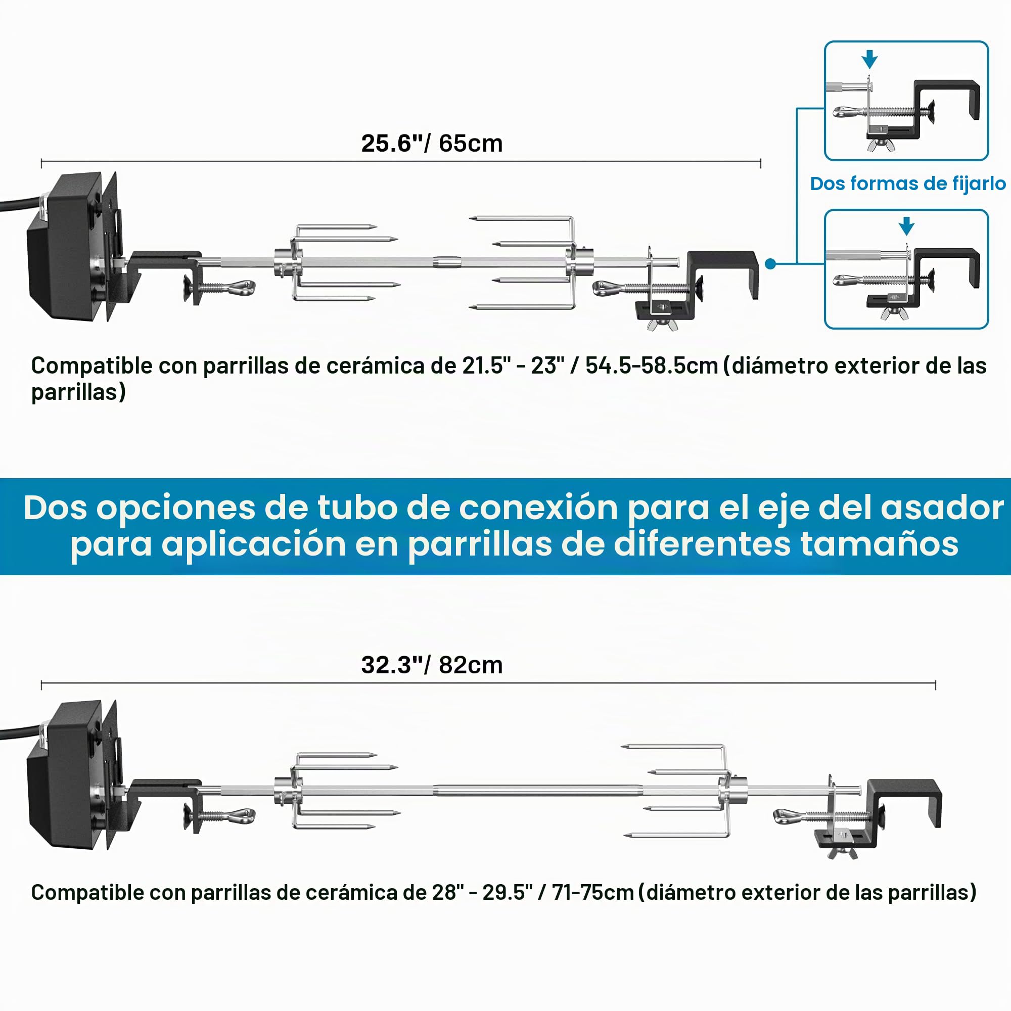 Onlyfire Kit de Asador Eléctrico en Acero Inoxidable con Motor Rotisería Resistente y Accesorios, Adecuado para Barbacoas Large BGE | Kamado Joe Classic | Pit Boss | y Otras Parrillas De