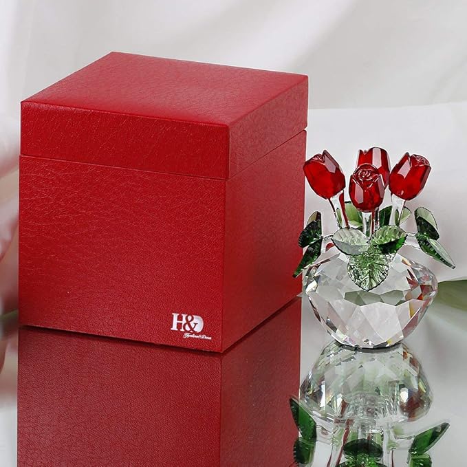 Figura Decorativa de Rosa Roja de Cristal - Regalo en Caja miniatura 8