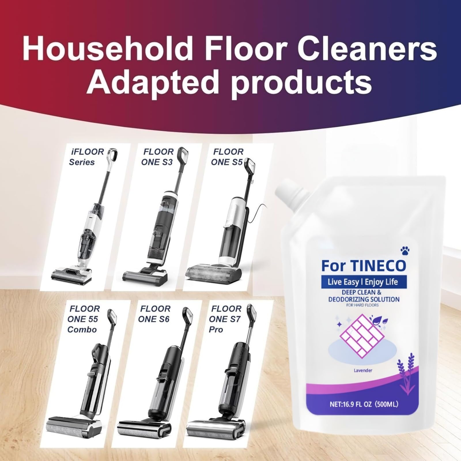 Soluzioni For La Pulizia Dei Pavimenti Al Profumo Di Lavanda Da 500 Ml. Compatibile For Tineco Floor ONE S3/S5/S6/S7/IFLOOR3/IFLOOR2/IFLOOR(2PCS 1000ML)