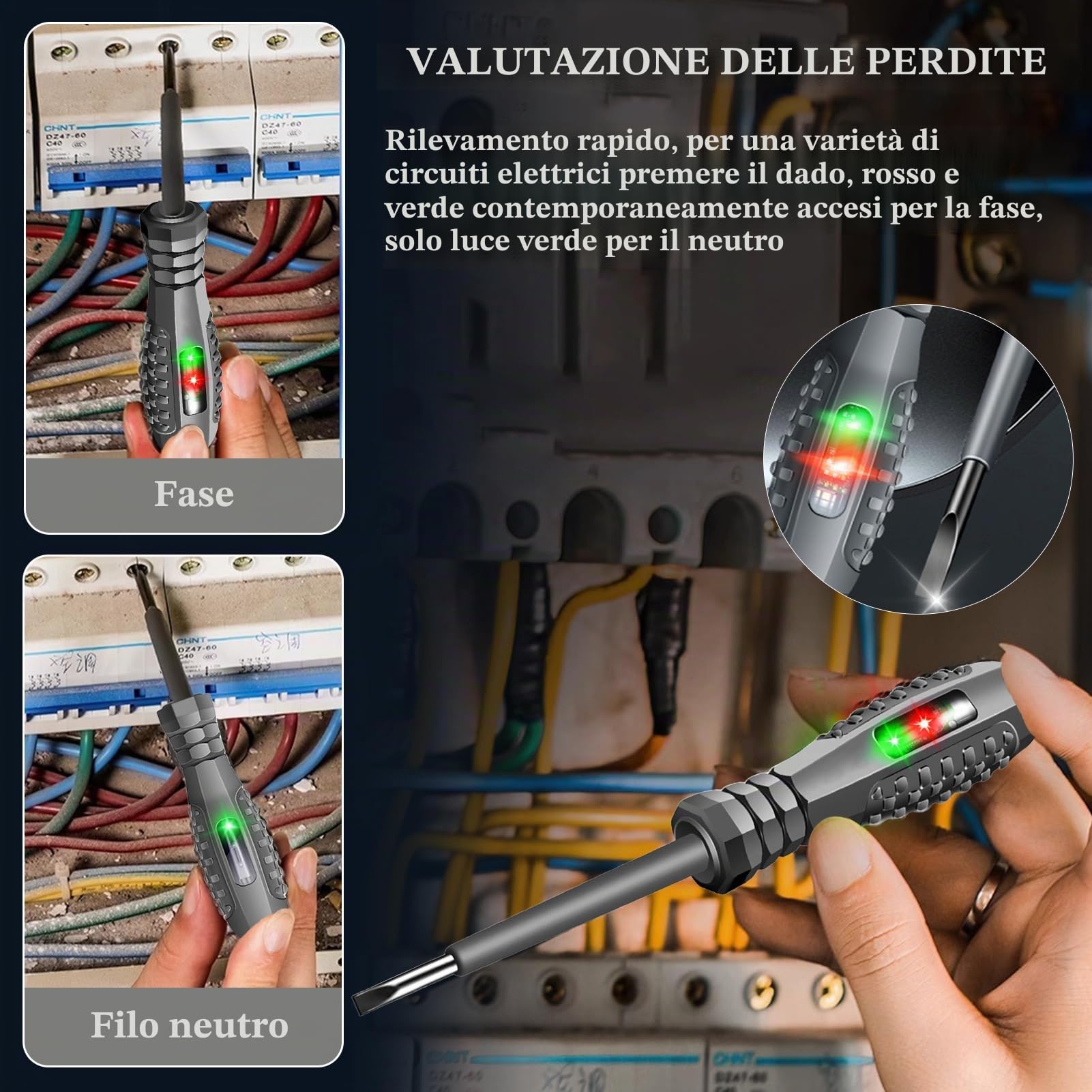 Cacciavite Cercafase,Cacciavite Tester di Tensione 24-250 V,Magnetico 2 in 1 ad Alta Coppia,Giravite Tester,Set Cacciavite Rilevatore Tensione Penna