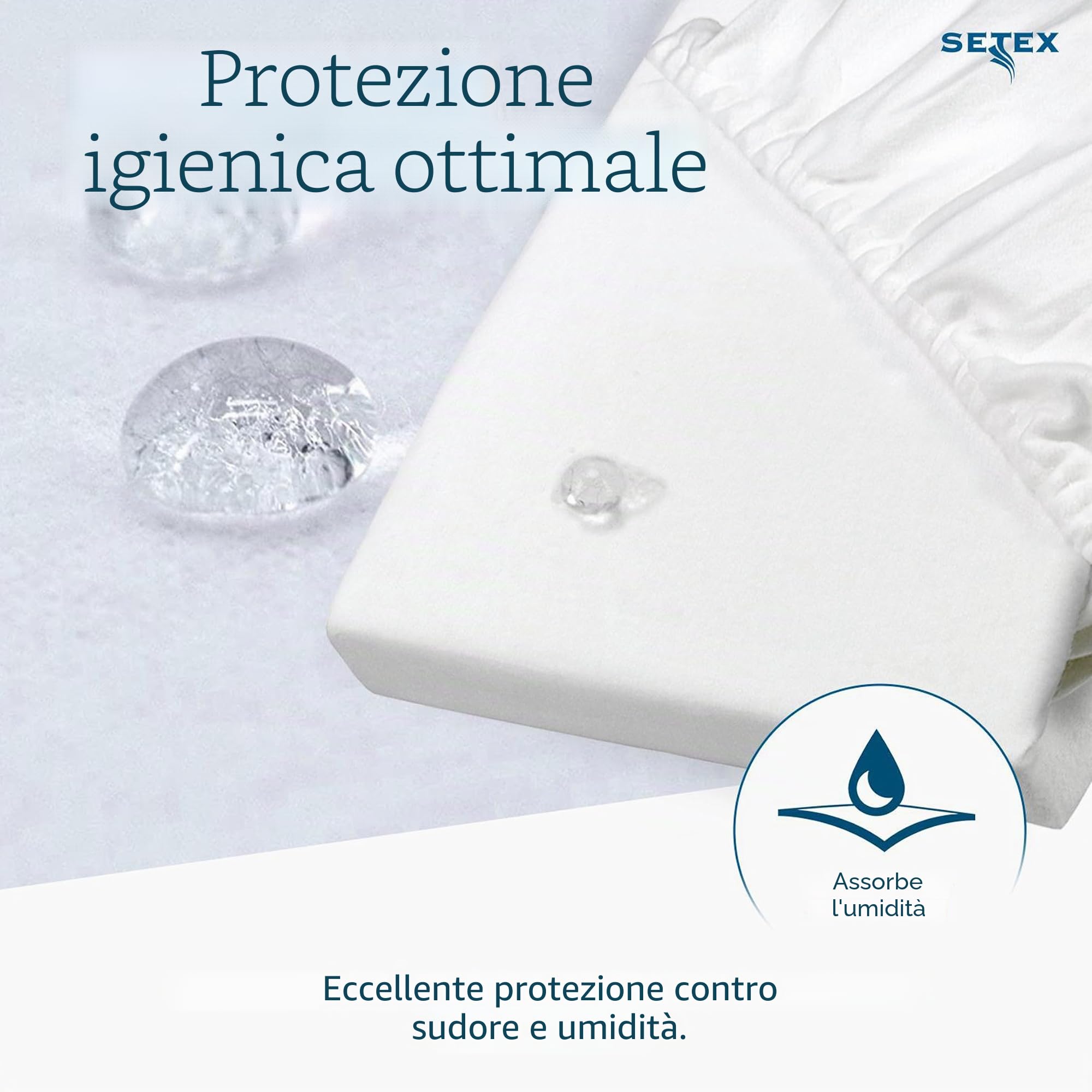 SETEX, Molton, coprimaterasso, con Elastico agli Angoli, di Colore Bianco, 1308, Cotone, Bianco, 160 x 200 cm