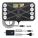 TV Antenna Indoor Digital Antenna Portable TV Antenna for Local Channels Supports 4K 1080p Smart TVs - Includes Signal Amplifier 16.5-Foot HDTV coaxial Cable