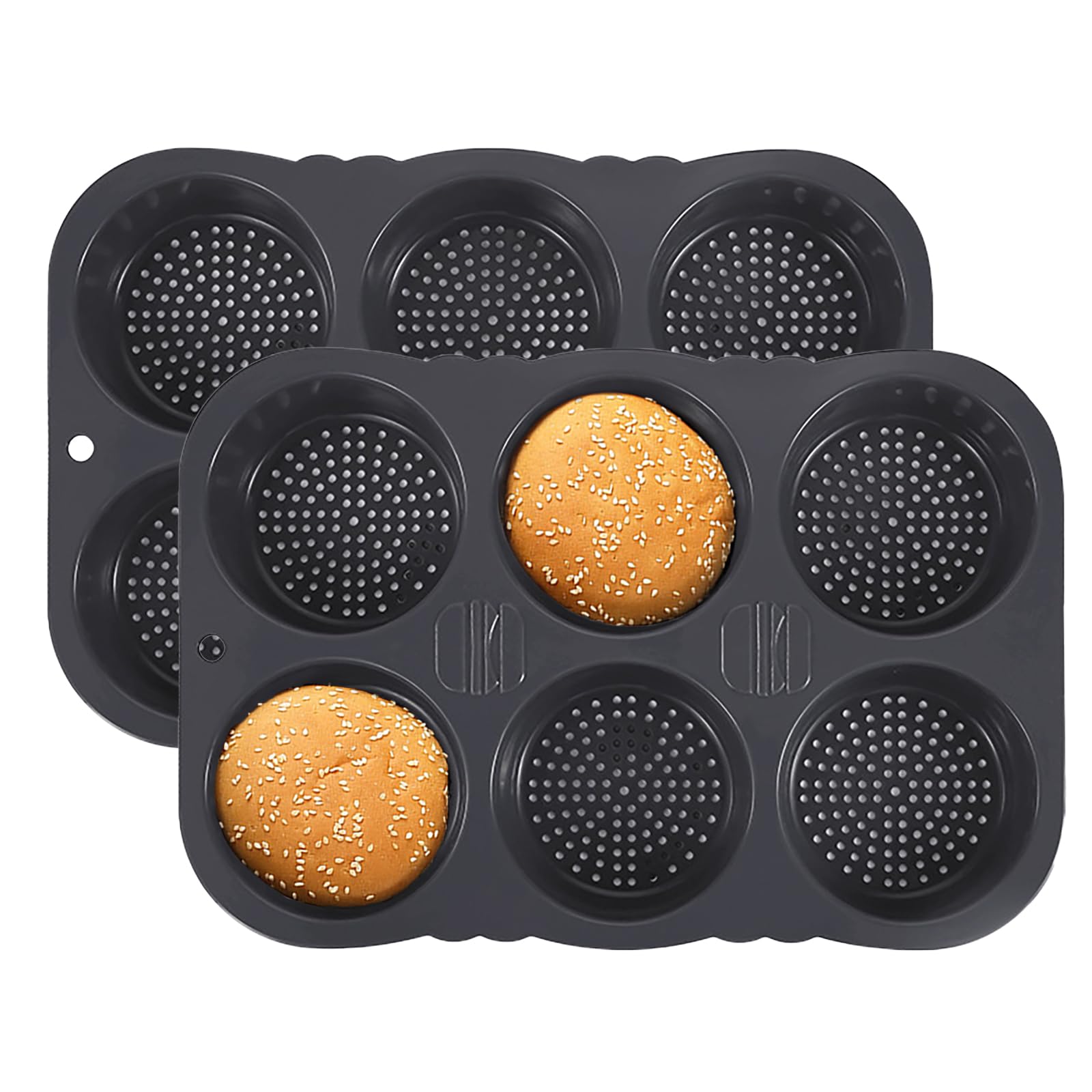 Moule à Pain Burger Silicone 6 Cavités - Diamètre 10 cm - Pour Four & Micro-Ondes - Résistant -40°C à 230°C - Démoulage Facile (34.5x23.5x4 cm)