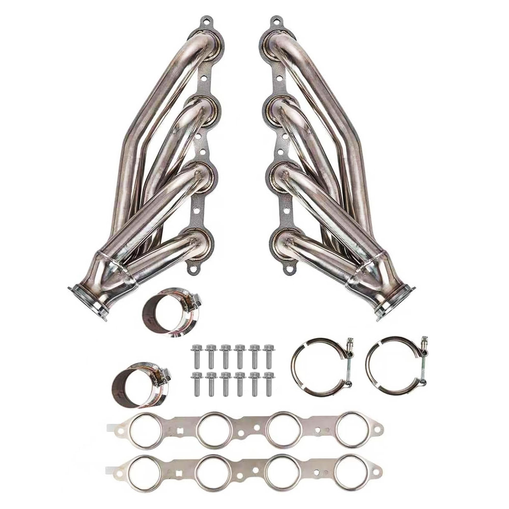 LS Swap Shorty Exhaust Headers V-Band Collectors with MLS Steel Gaskets and LS Header Bolts 304 Stainless Steel For LS Engine Swaps Only Fits 4.8L 5.3L 6.0L 6.2L LS1 LS2 LS3 LS6