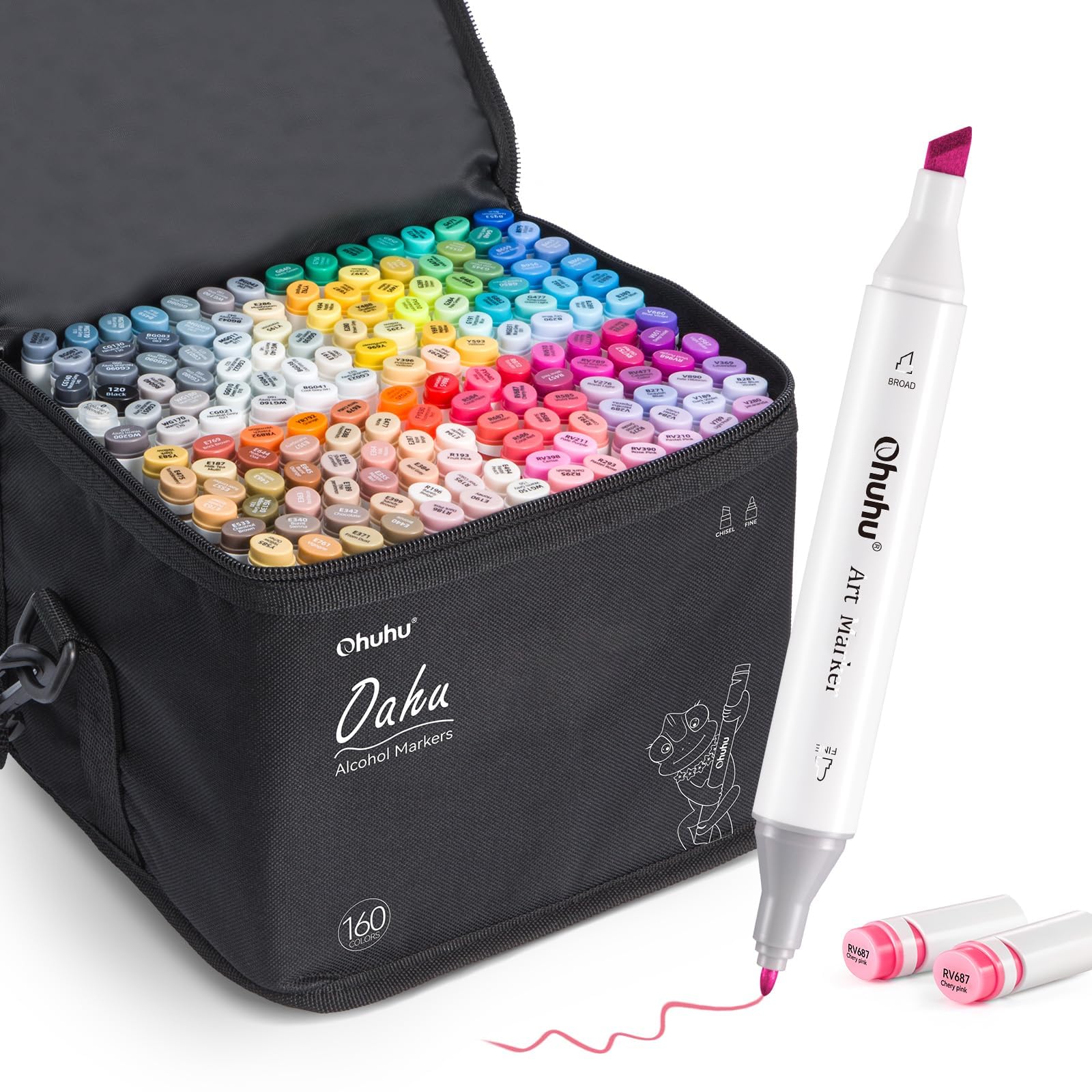 Ohuhu Alcohol Markers - Double Tipped Art Marker Set for Artist Illustration -160 Colors- Chisel & Fine Dual Tips- Oahu of Ohuhu Markers - Refillable