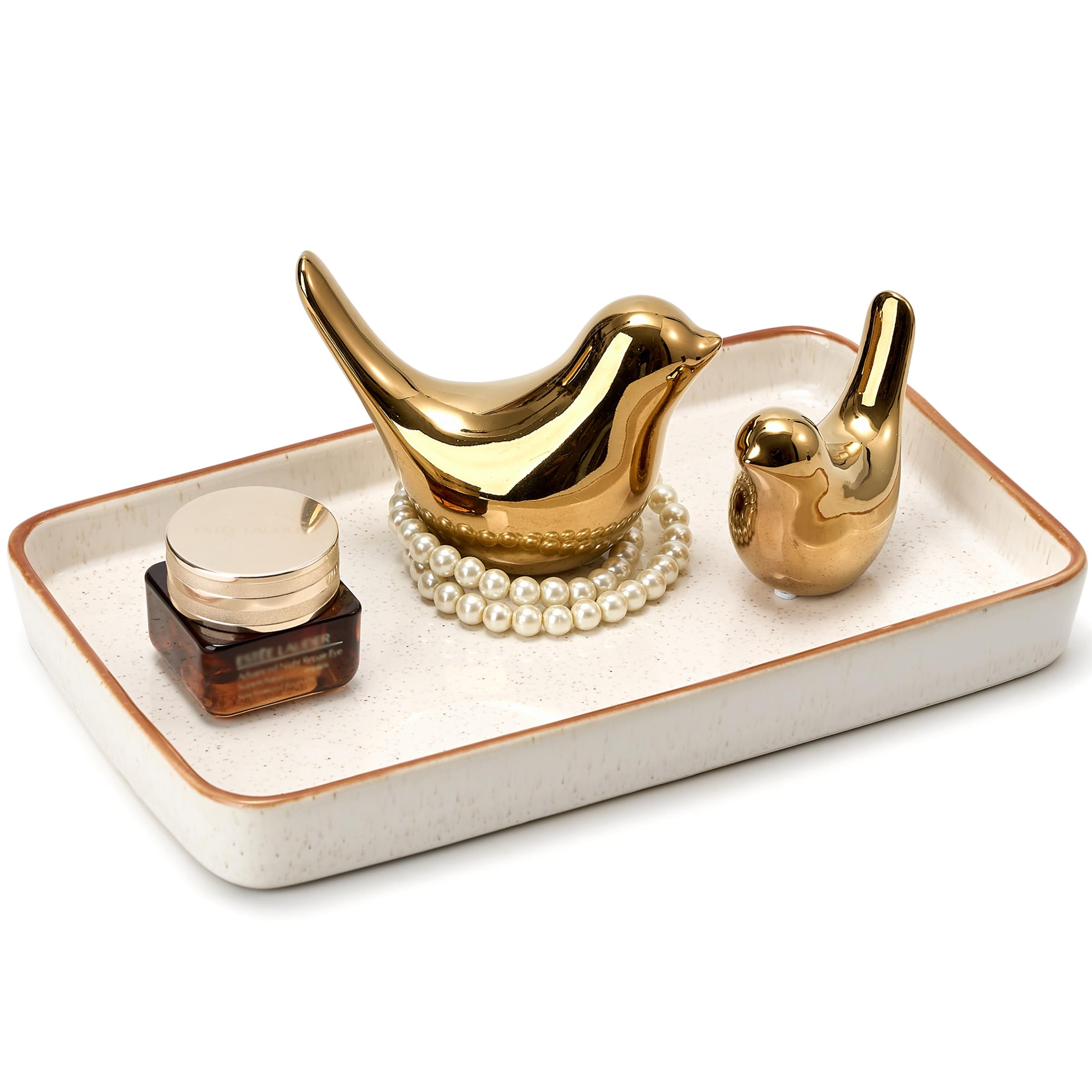 Pottify 10'×6'×1' Bathroom Vanity Tray for Countertop - Ceramic Decorative Organizer Tray for Dresser Tops, Toilet, Perfume, Sponge Holder Soap Dish Dispenser for Kitchen Counter - Reactive White