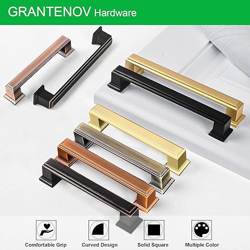 Miniatura 6 de Manijas cuadradas de latón envejecido cepillado de 5 pulgadas para gabinetes de cocina, tiradores cuadrados de aleación de zinc sólido para cajones