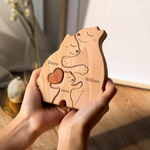 Miniatura 8 de Rompecabezas familiar de osos de madera, rompecabezas personalizados con 2 a 5 nombres, rompecabezas únicos para padres, regalos para papá, mamá y